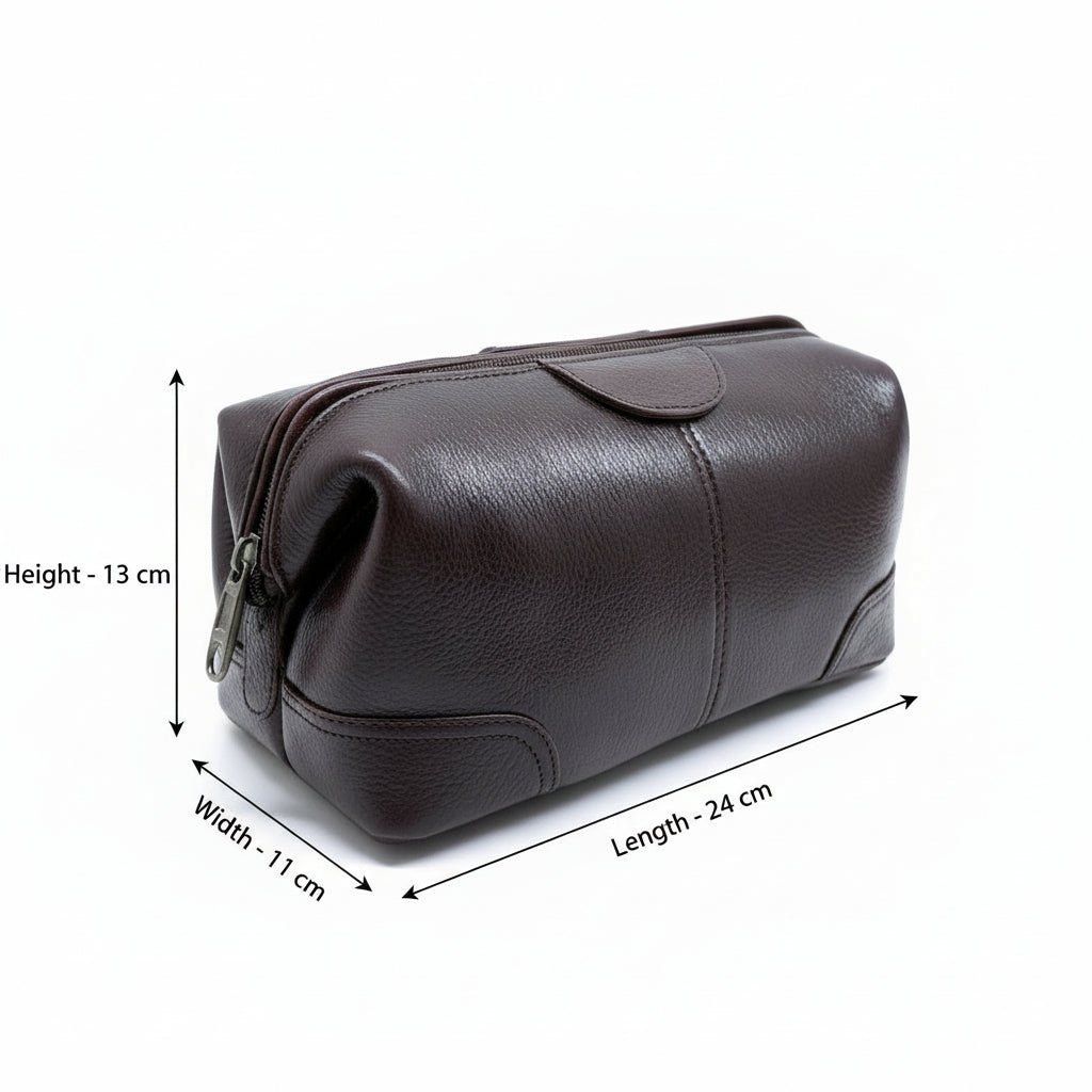 BATUTA Genuine Leather Toiletry Bag for Men & Women | Travel Shaving Kit Pouch | Single Section Variants | Vintage Brown & Black | Unisex Kit Organizer