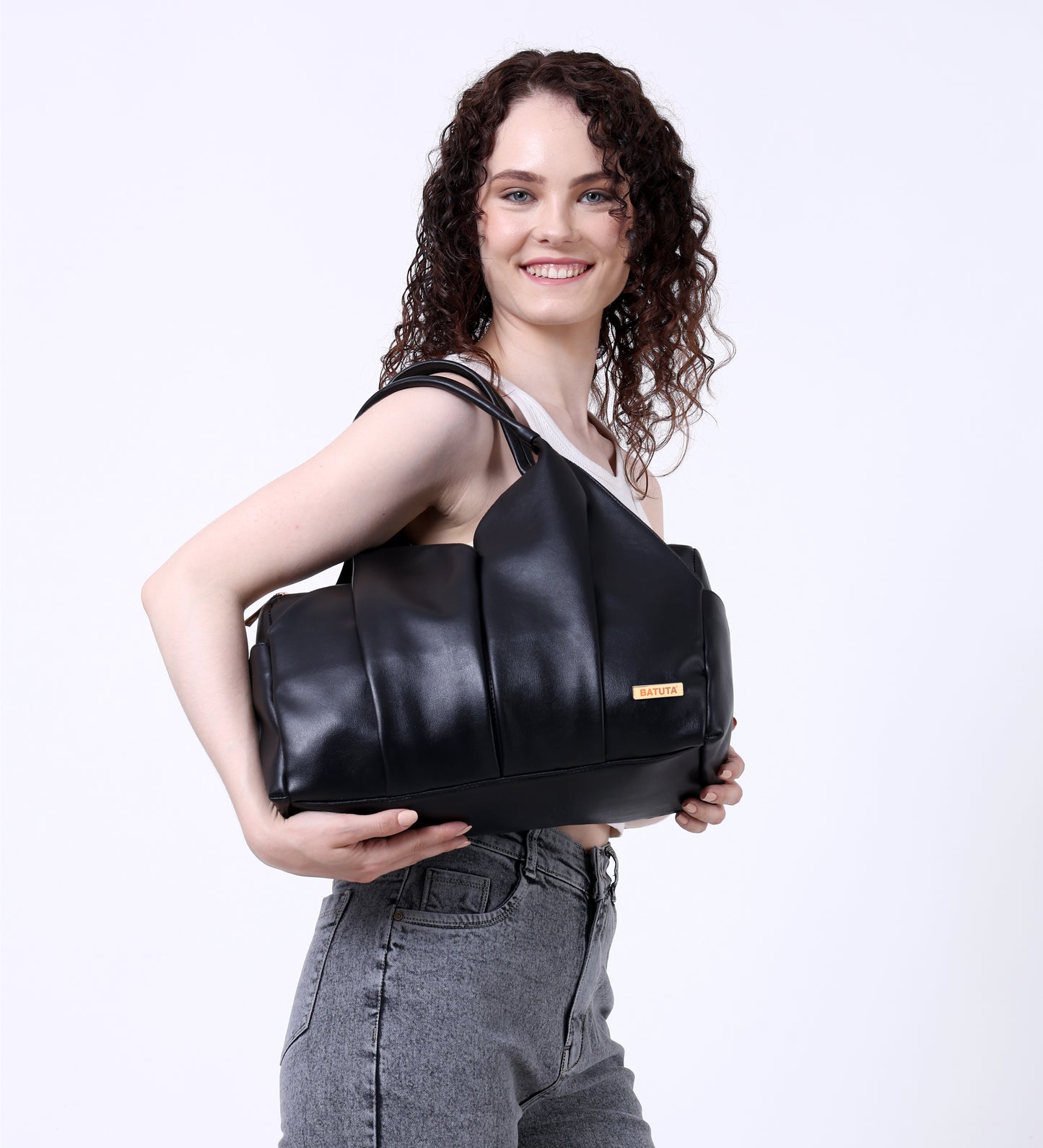 BATUTA Large Hobo Shoulder Bag, Multi-Compartment Ladies Handbag, Office and College Tote, Black/Brown/Beige