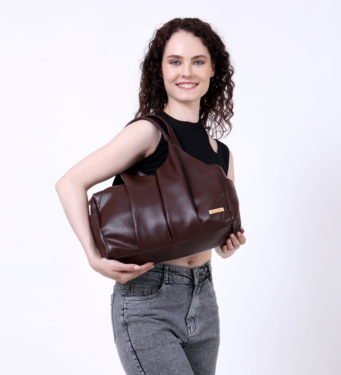 BATUTA Large Hobo Shoulder Bag, Multi-Compartment Ladies Handbag, Office and College Tote, Black/Brown/Beige