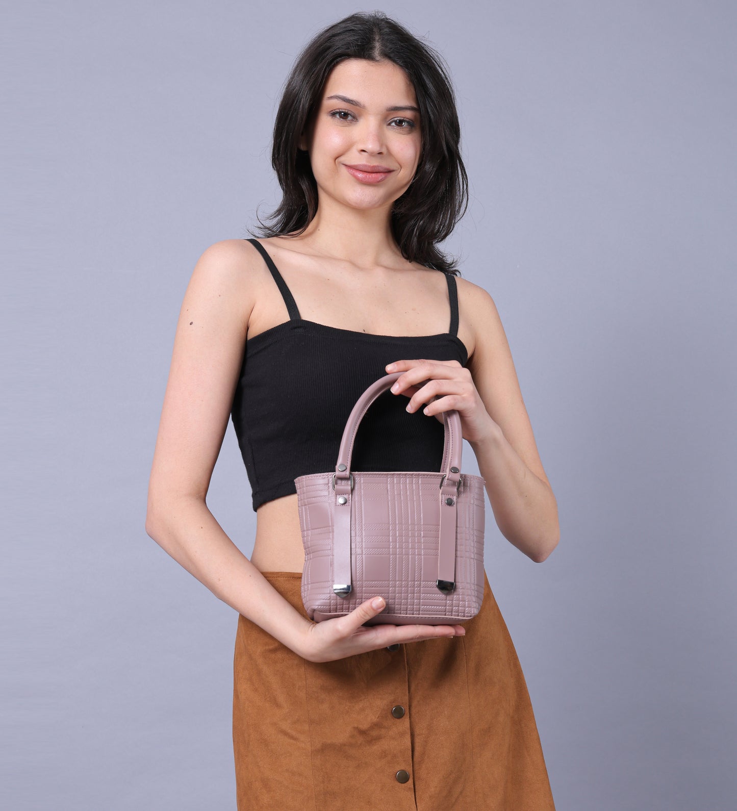 BATUTA - Ladies Quilted Tote Small Handbag, PU Leather, Decorative Stitching Pattern