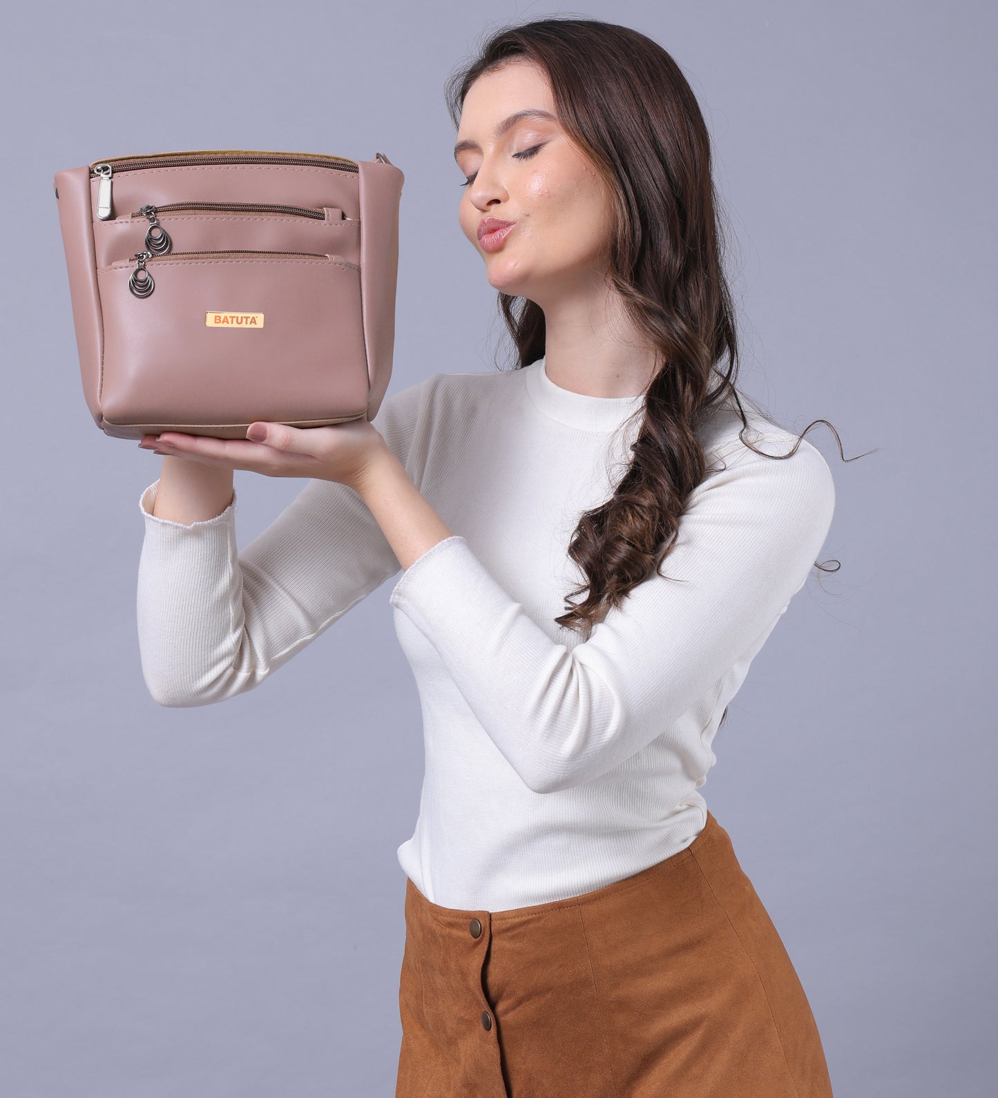 BATUTA Women's Multi-Zipper Sling Bag, PU Leather Crossbody Purse,