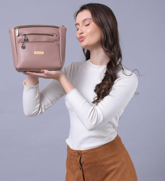 BATUTA Women's Multi-Zipper Sling Bag, PU Leather Crossbody Purse,