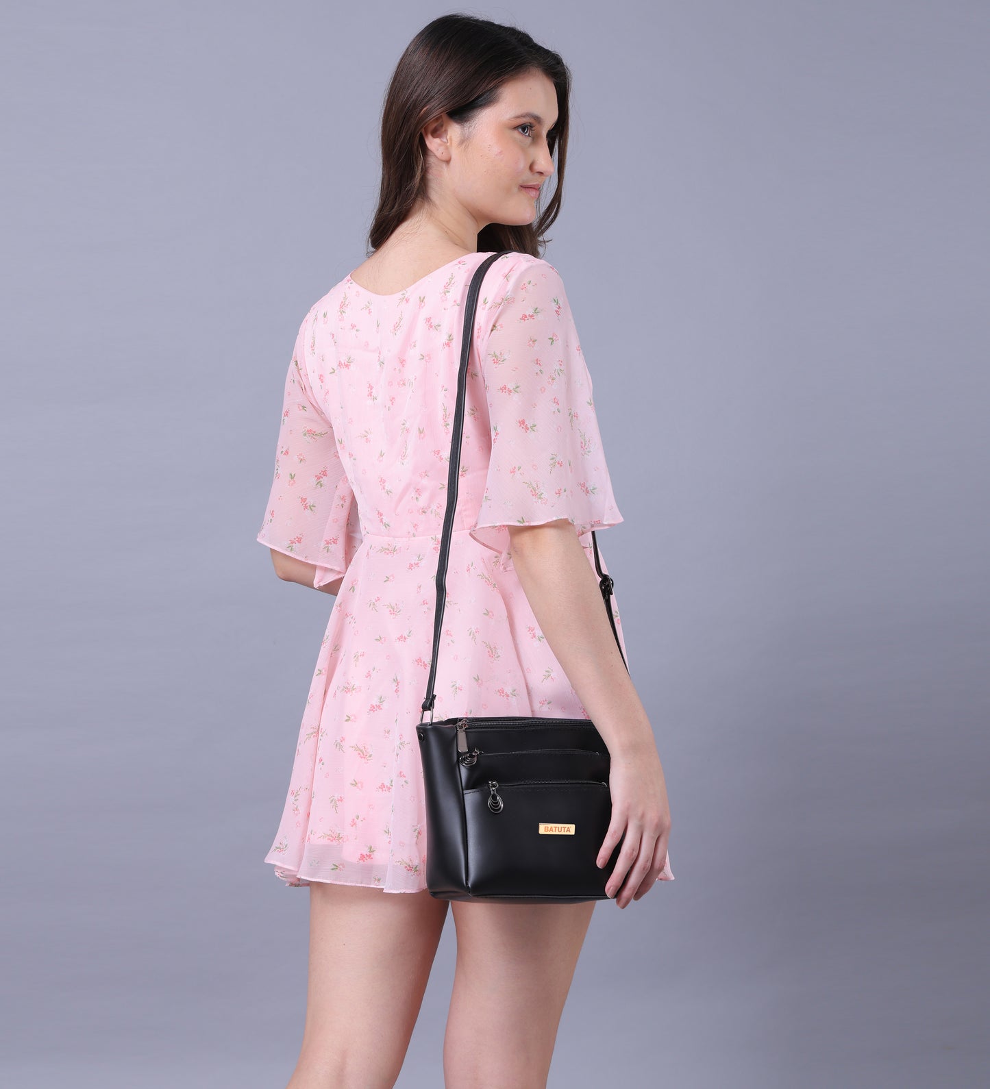 BATUTA Women's Multi-Zipper Sling Bag, PU Leather Crossbody Purse,