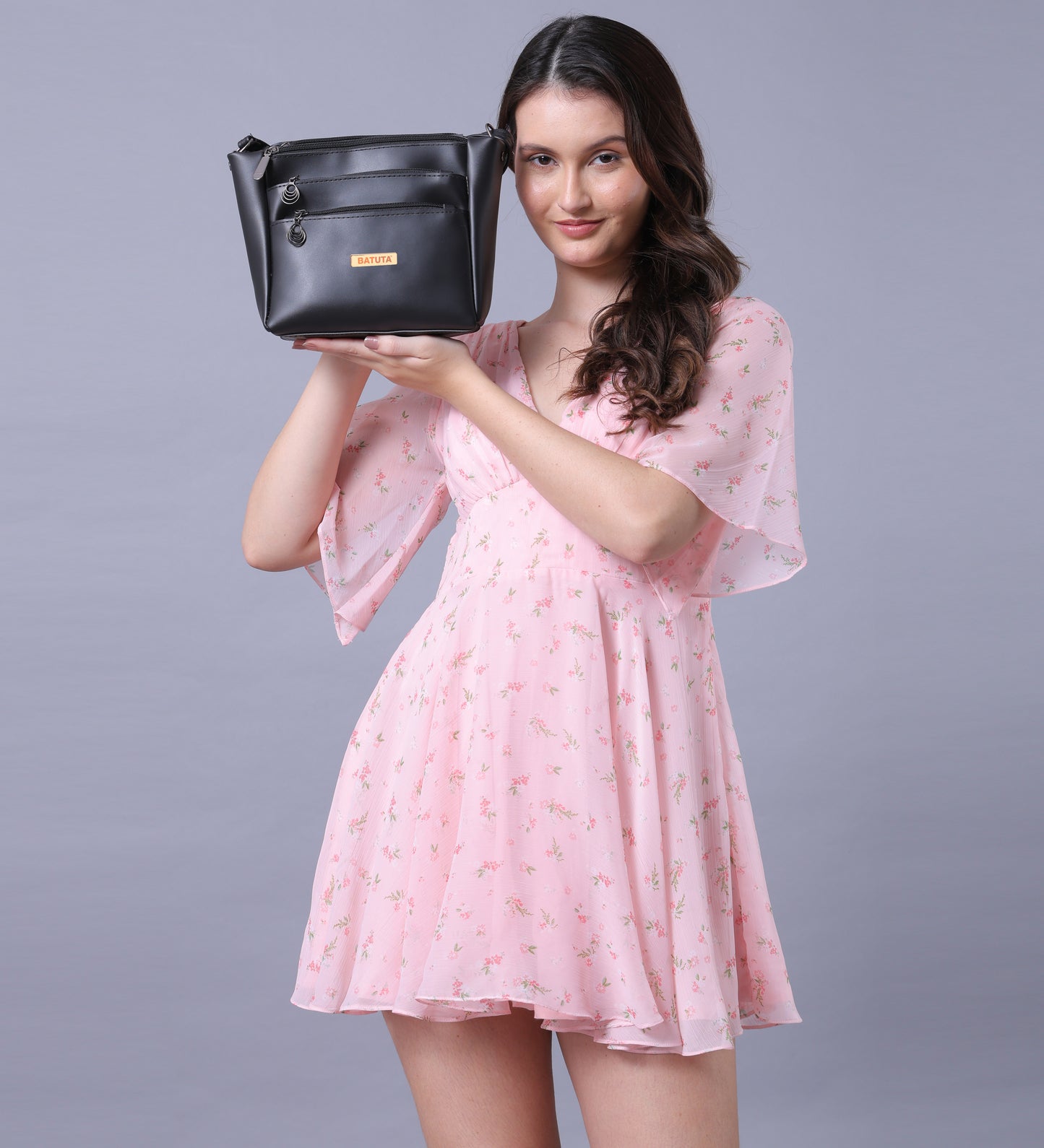 BATUTA Women's Multi-Zipper Sling Bag, PU Leather Crossbody Purse,