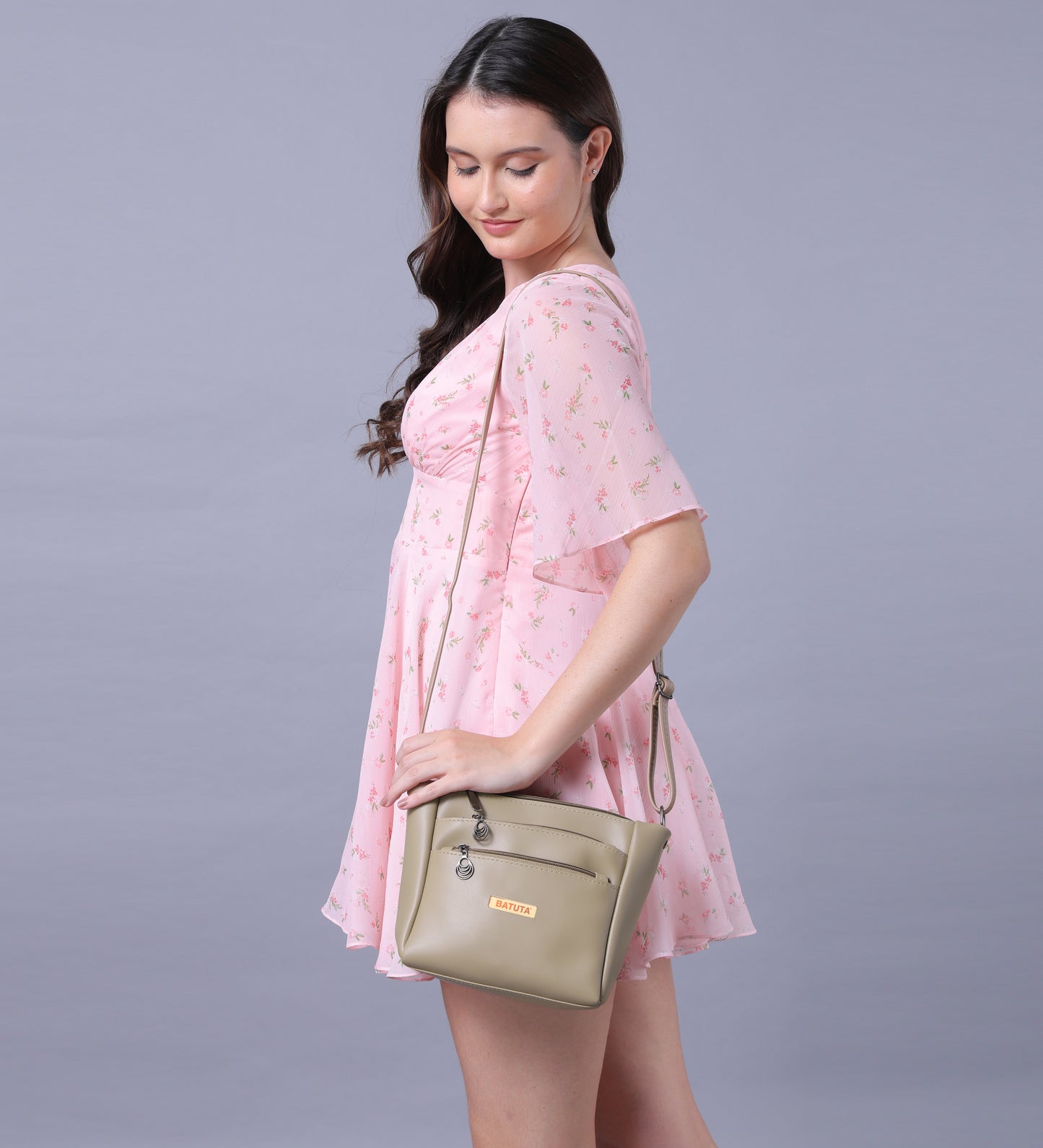 BATUTA Women's Multi-Zipper Sling Bag, PU Leather Crossbody Purse,