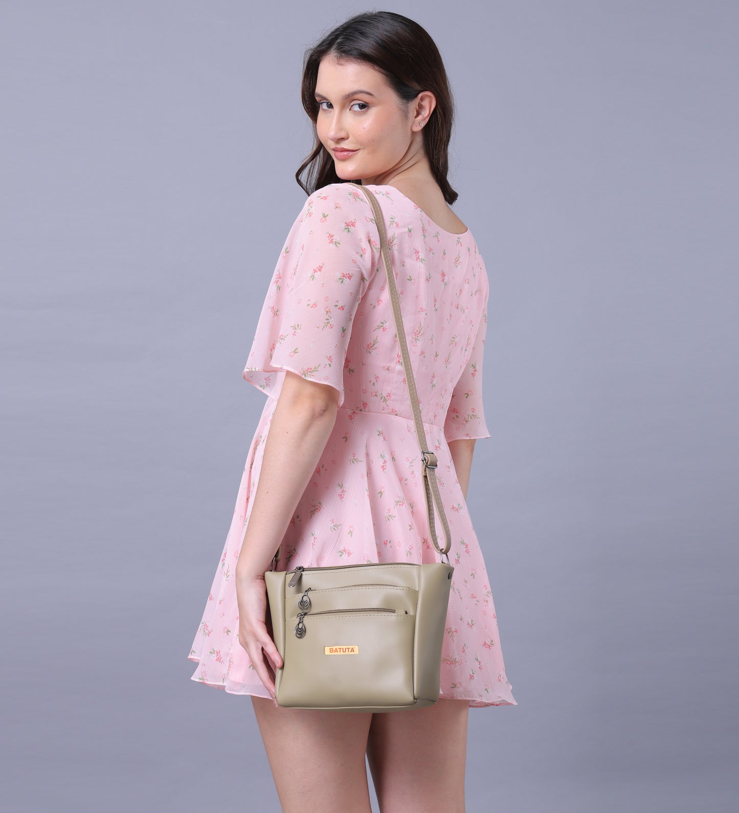 BATUTA Women's Multi-Zipper Sling Bag, PU Leather Crossbody Purse,