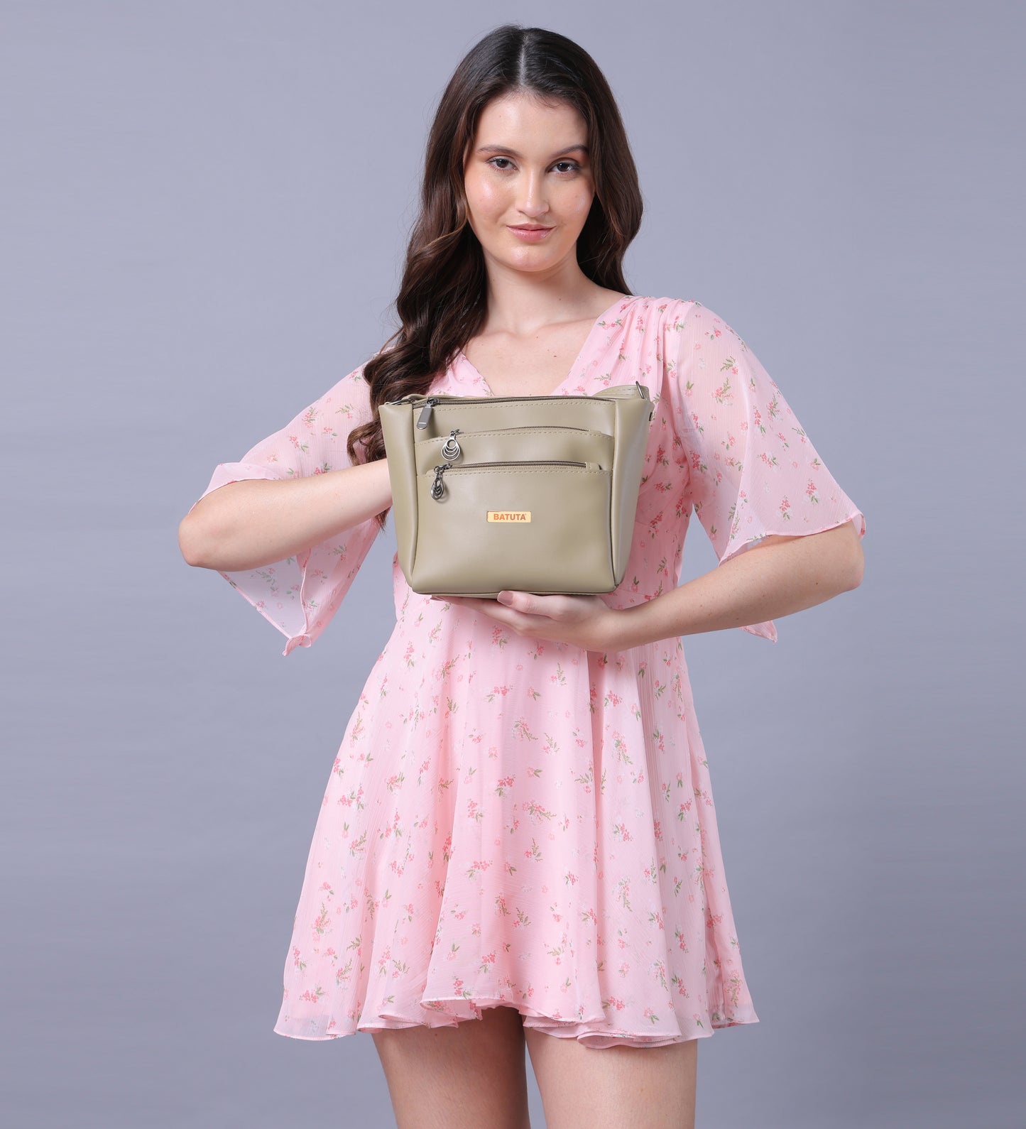 BATUTA Women's Multi-Zipper Sling Bag, PU Leather Crossbody Purse,