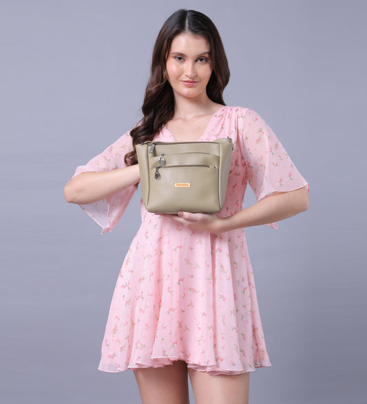 BATUTA Women's Multi-Zipper Sling Bag, PU Leather Crossbody Purse,