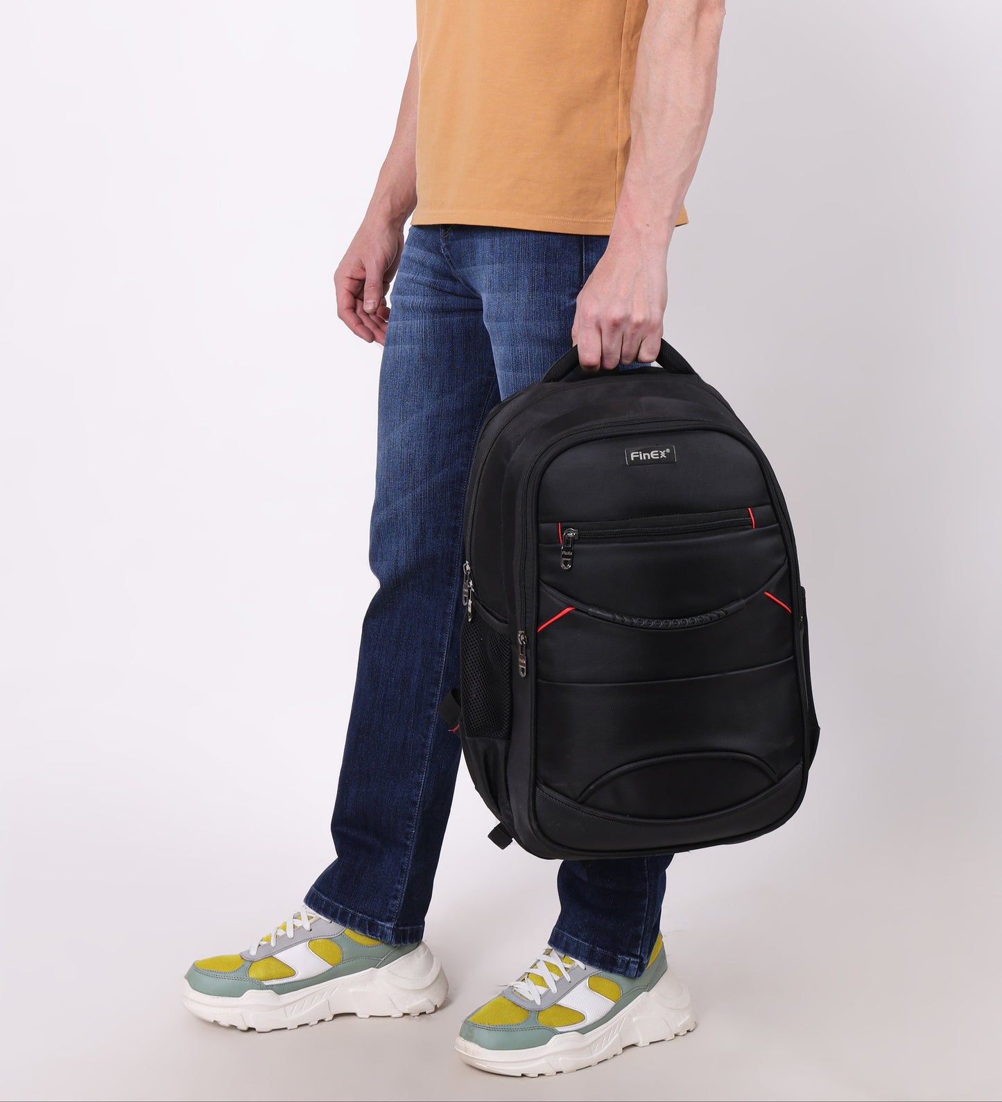 Travel Laptop Backpack, Multi-Compartment Design with Red Accents, Black