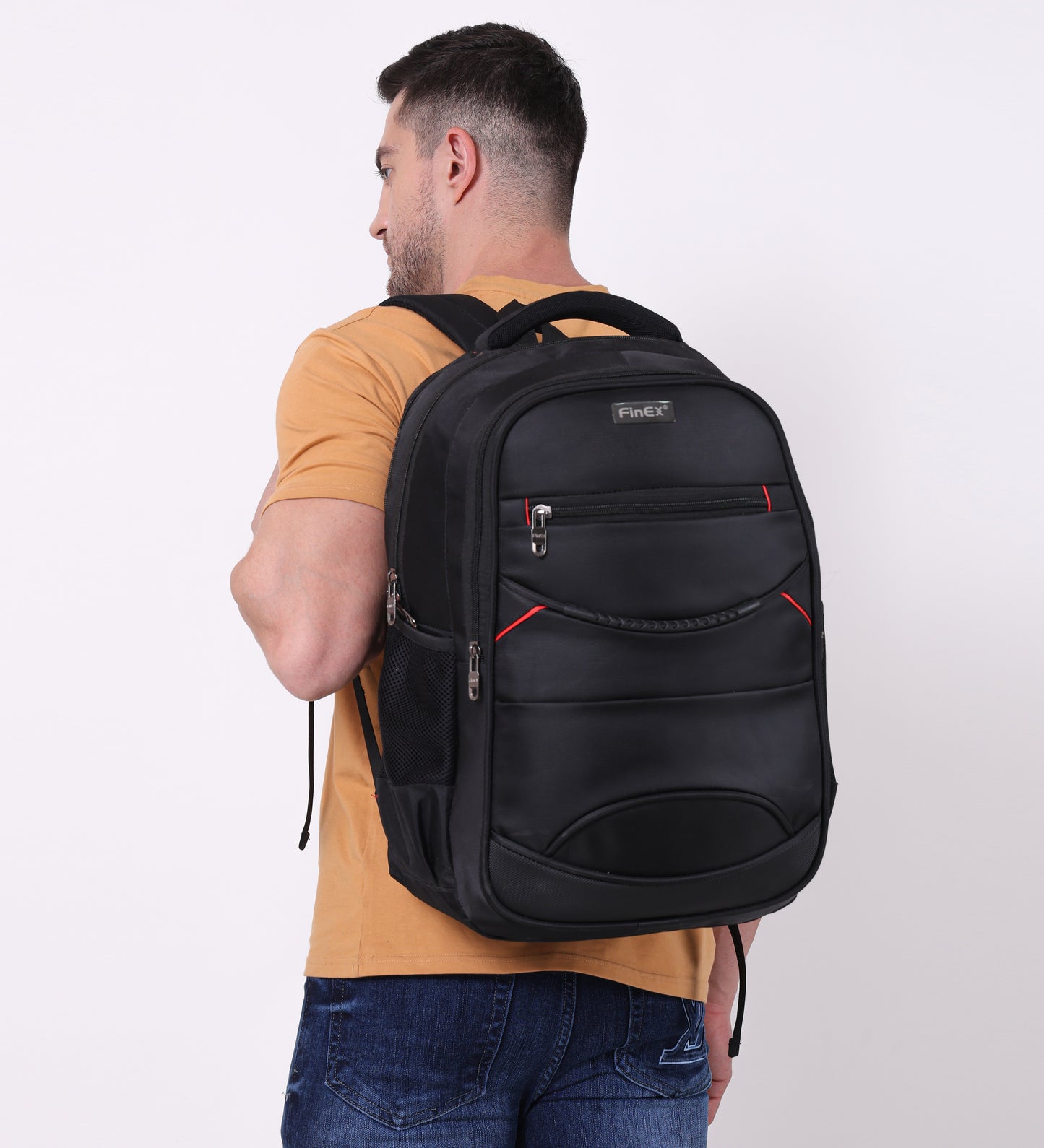 Travel Laptop Backpack, Multi-Compartment Design with Red Accents, Black