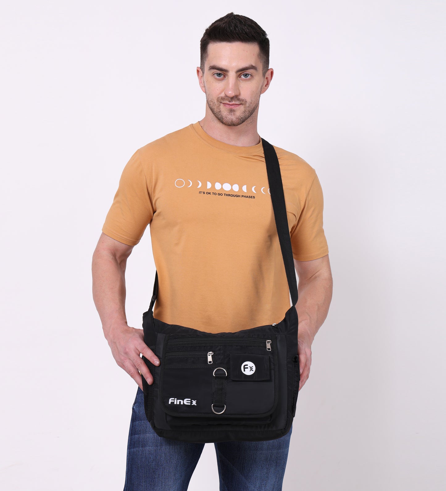 Cross body Sling Bag, Black, Multiple Pockets, Adjustable Shoulder Strap