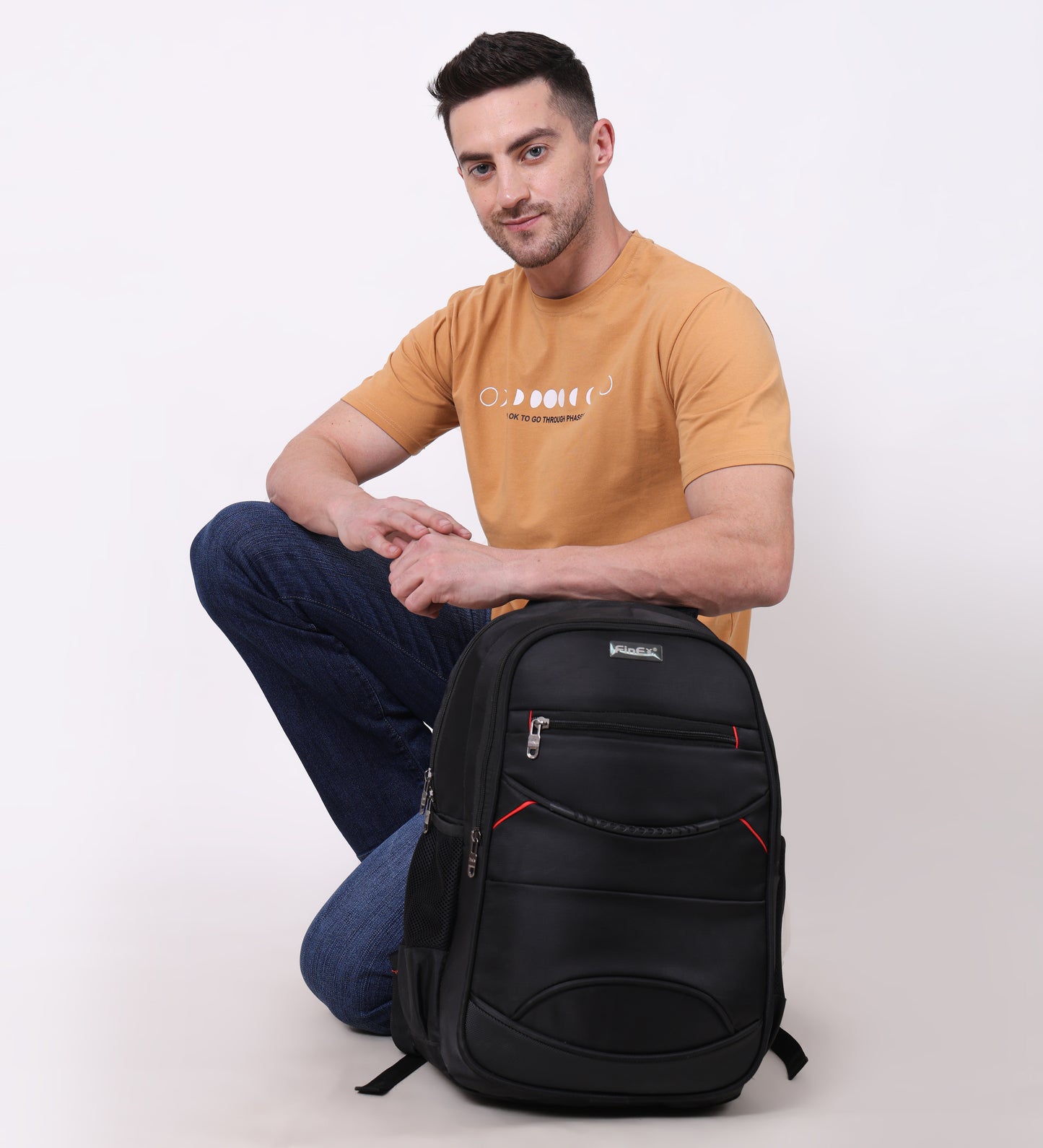 Travel Laptop Backpack, Multi-Compartment Design with Red Accents, Black