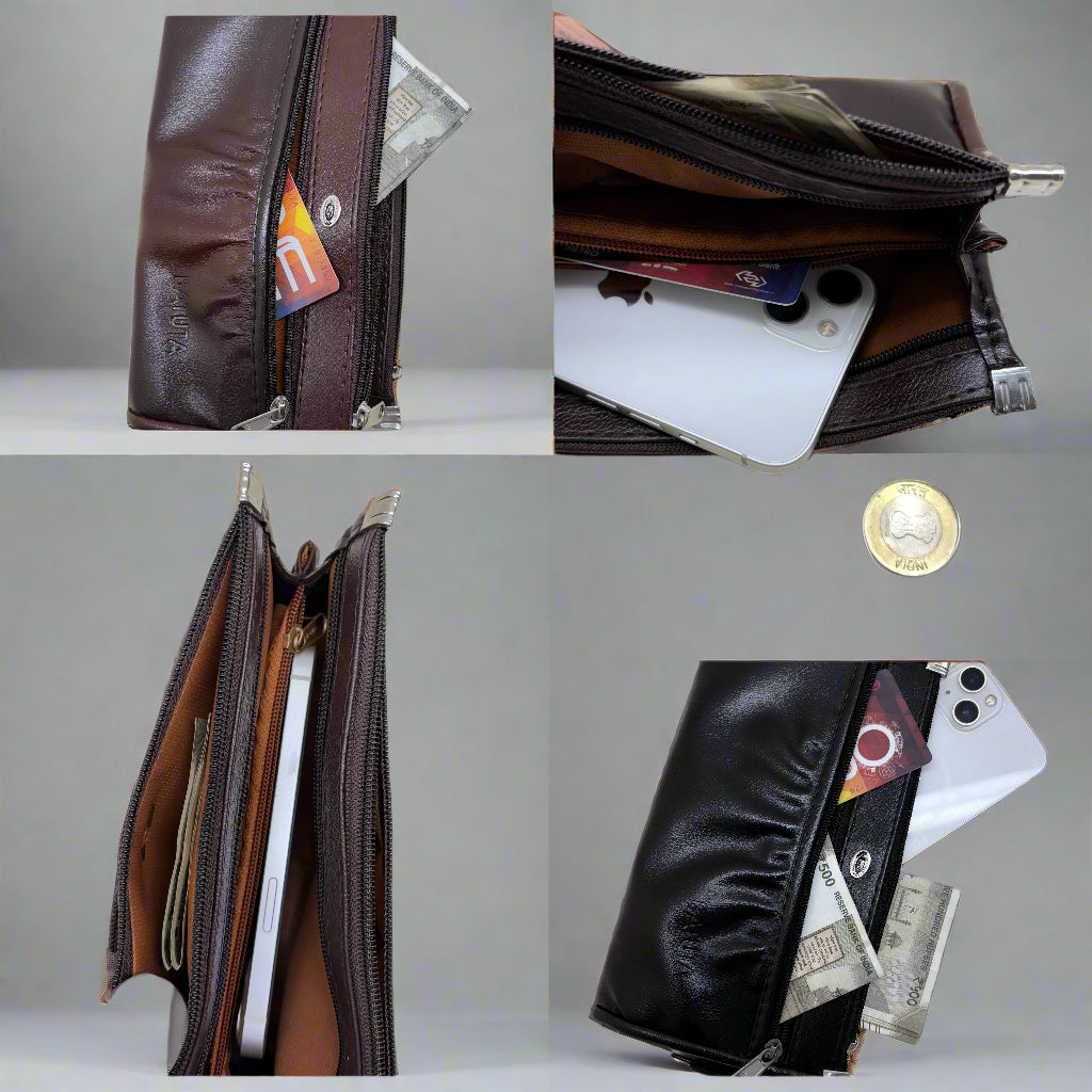 Multiple Pocket Artificial Leather Clutch for Women