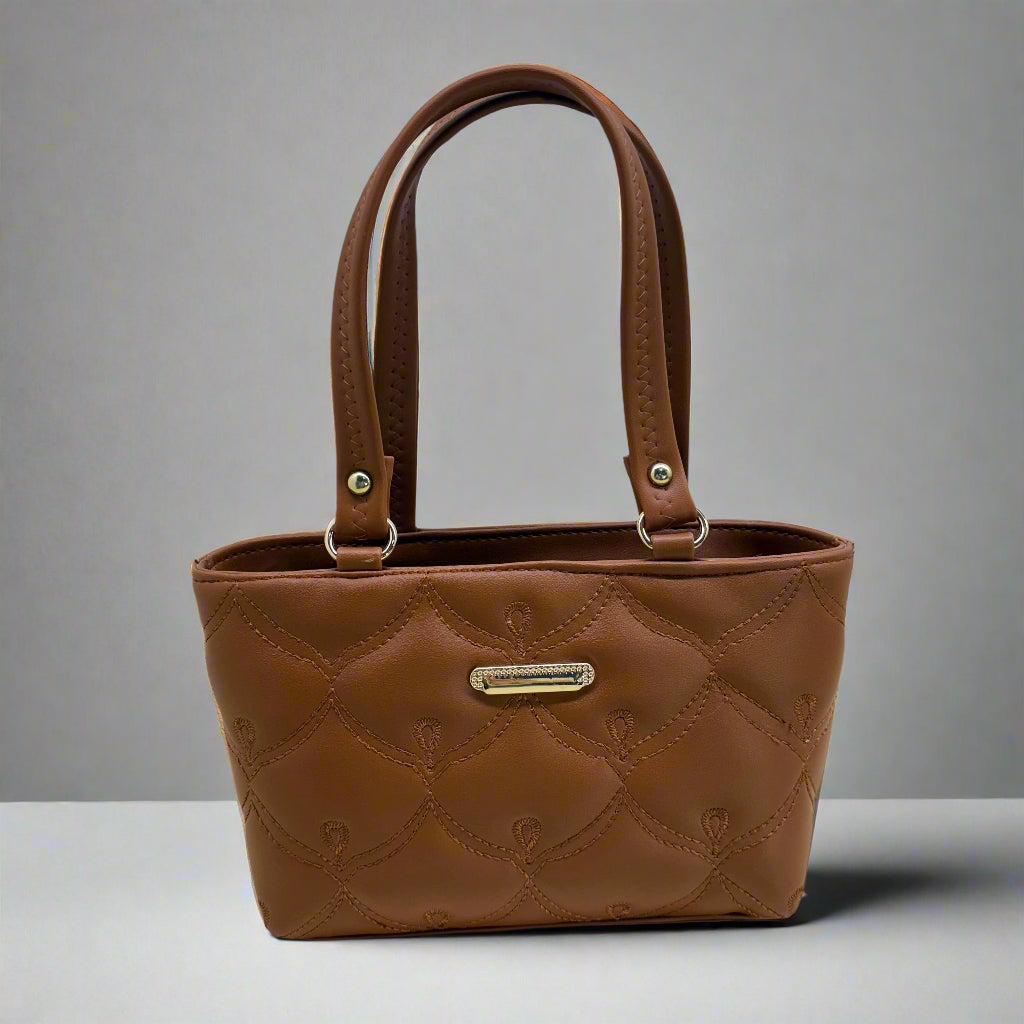 BATUTA - Ladies Quilted Tote Small Handbag, PU Leather, Decorative Stitching Pattern