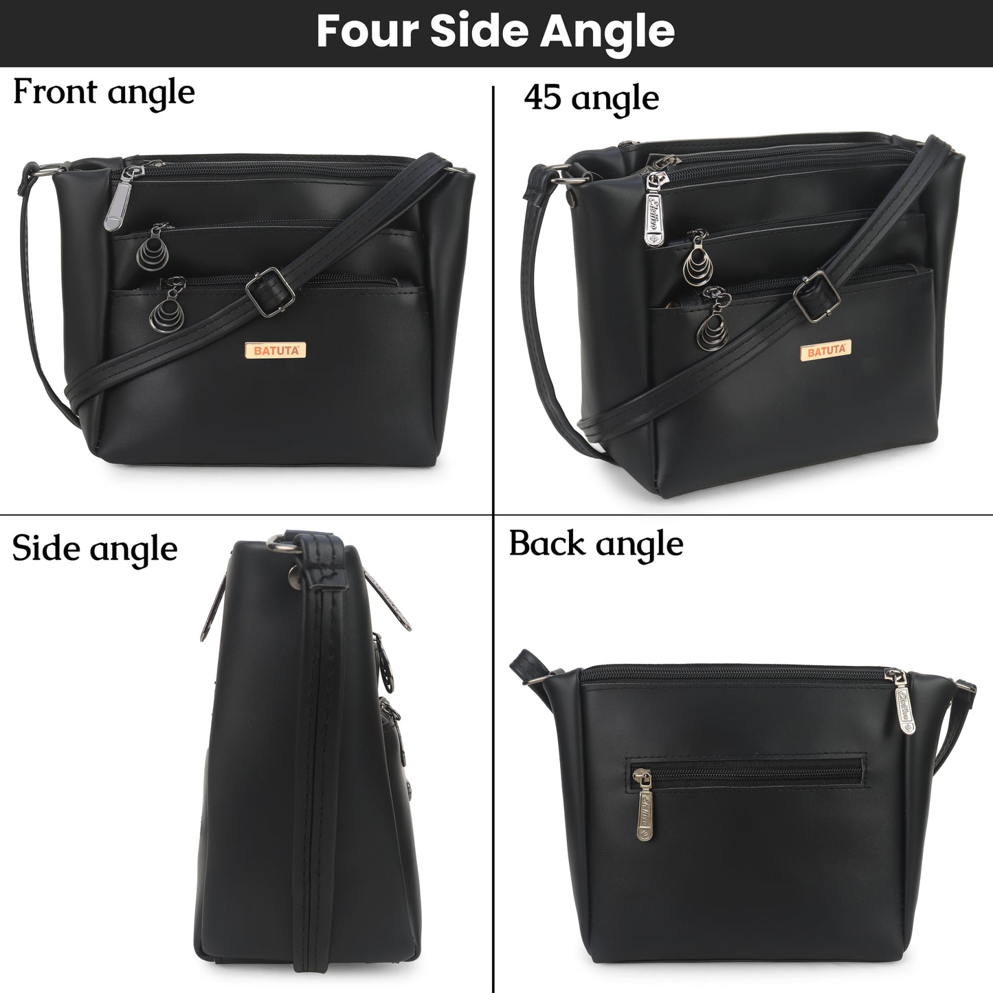 BATUTA Women's Multi-Zipper Sling Bag, PU Leather Crossbody Purse,