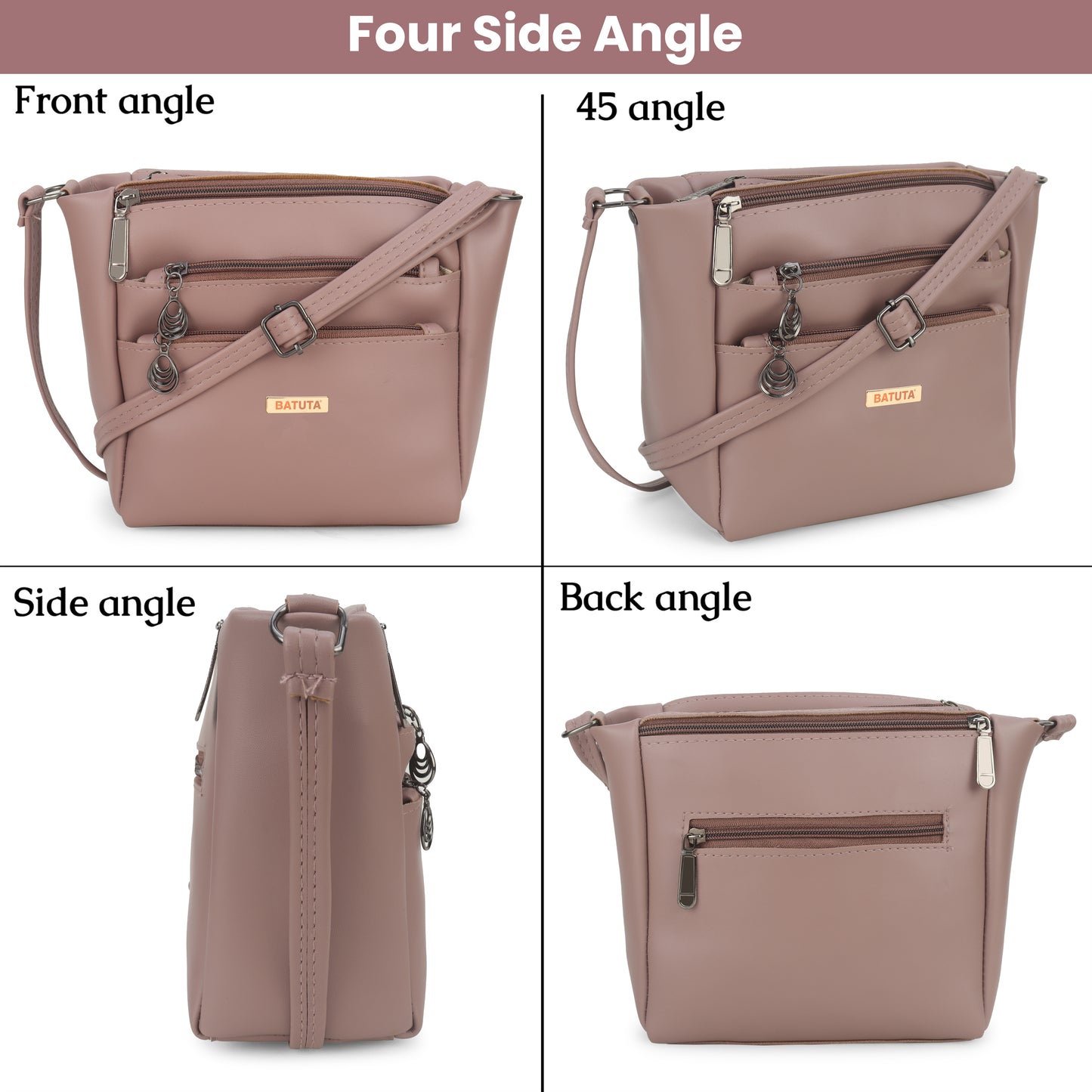 BATUTA Women's Multi-Zipper Sling Bag, PU Leather Crossbody Purse,