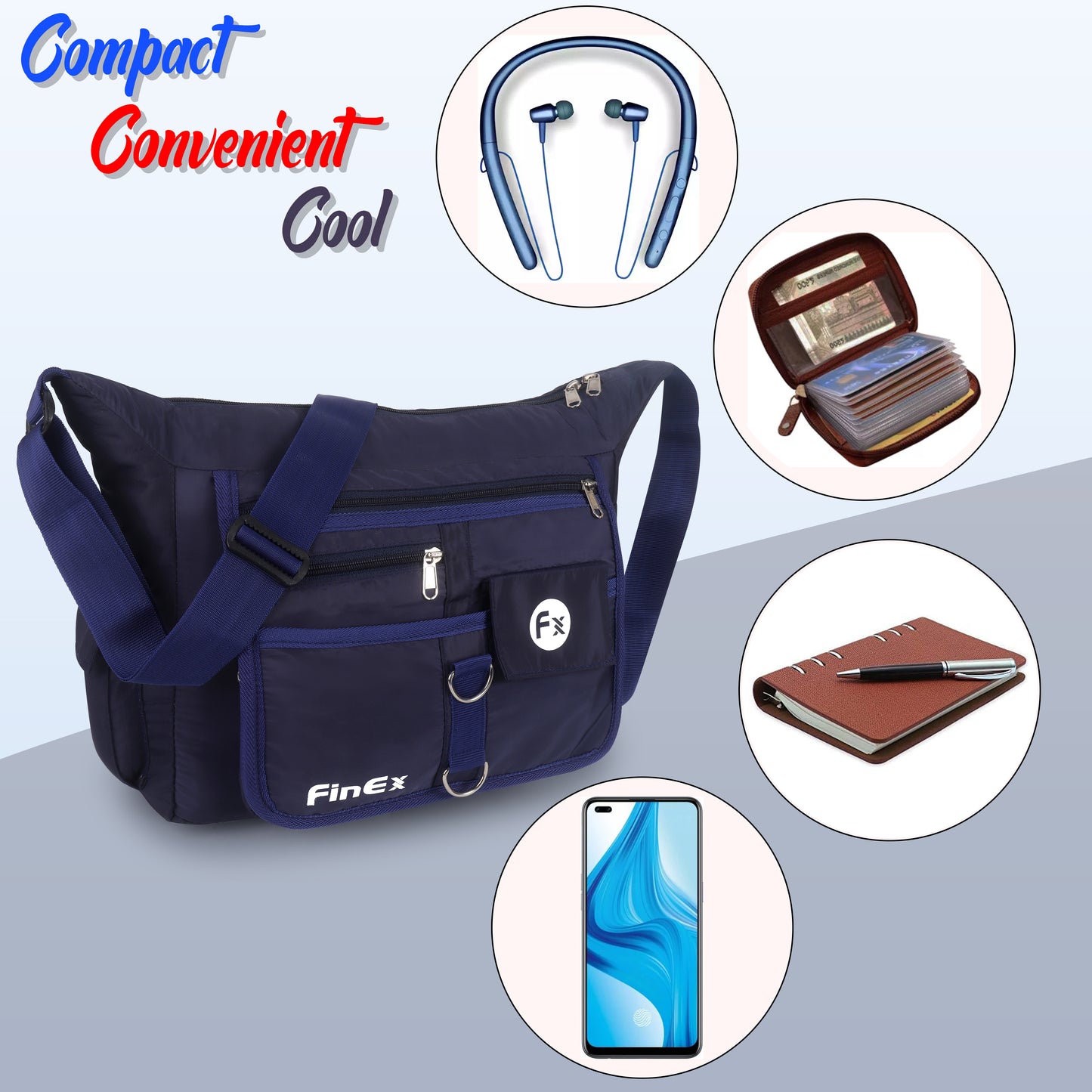 Cross body Sling Bag, Black, Multiple Pockets, Adjustable Shoulder Strap