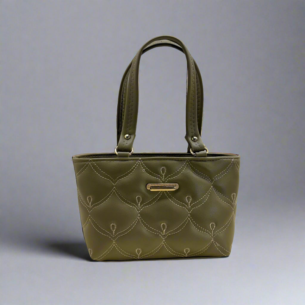 BATUTA - Ladies Quilted Tote Small Handbag, PU Leather, Decorative Stitching Pattern