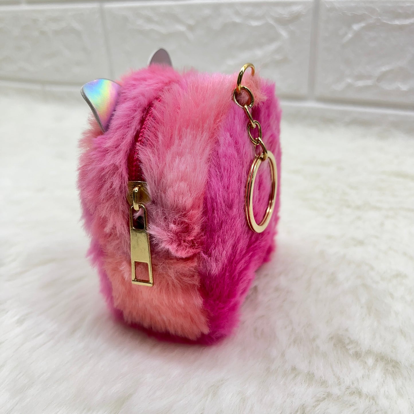 BATUTA - Zipper Mini Reversible teddy bear Purse Keychain Pouch Bag (Multicolour, 10 x 7 x 5cm)