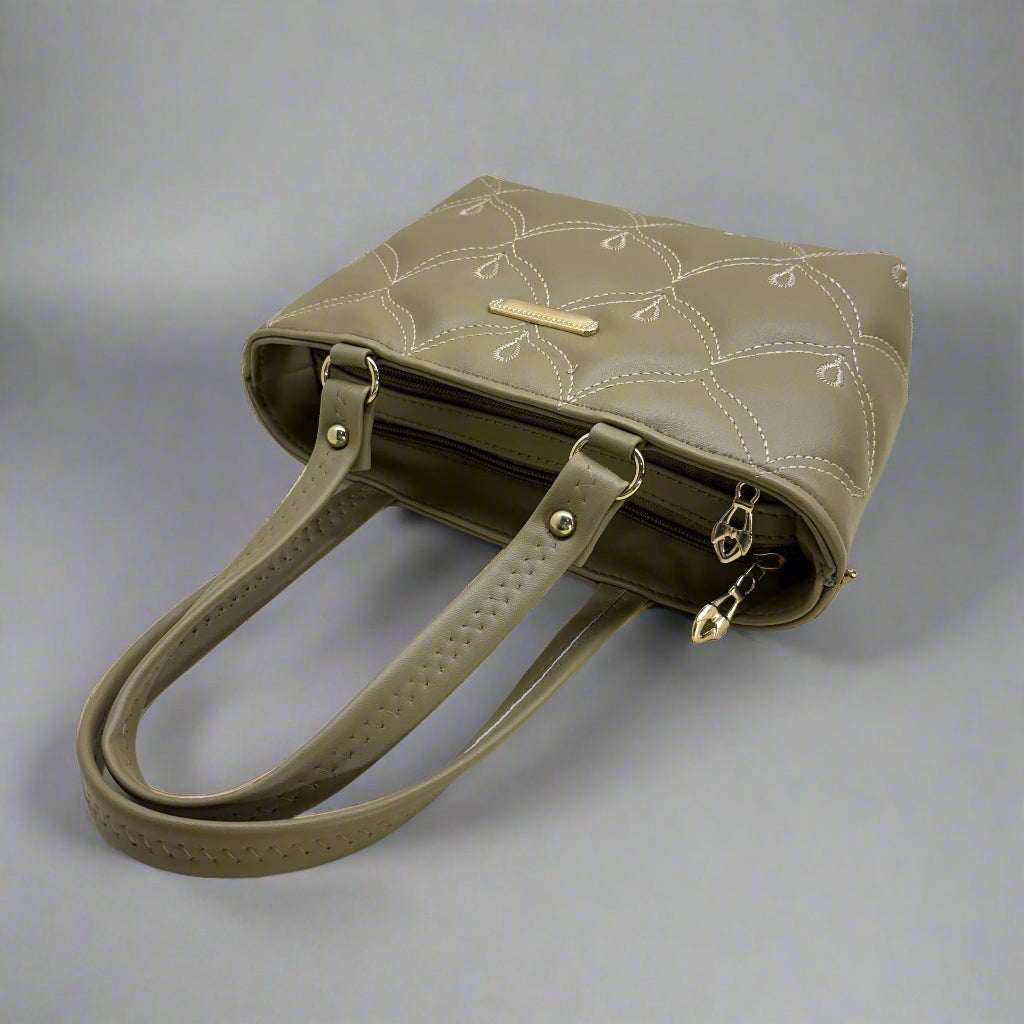 BATUTA - Ladies Quilted Tote Small Handbag, PU Leather, Decorative Stitching Pattern