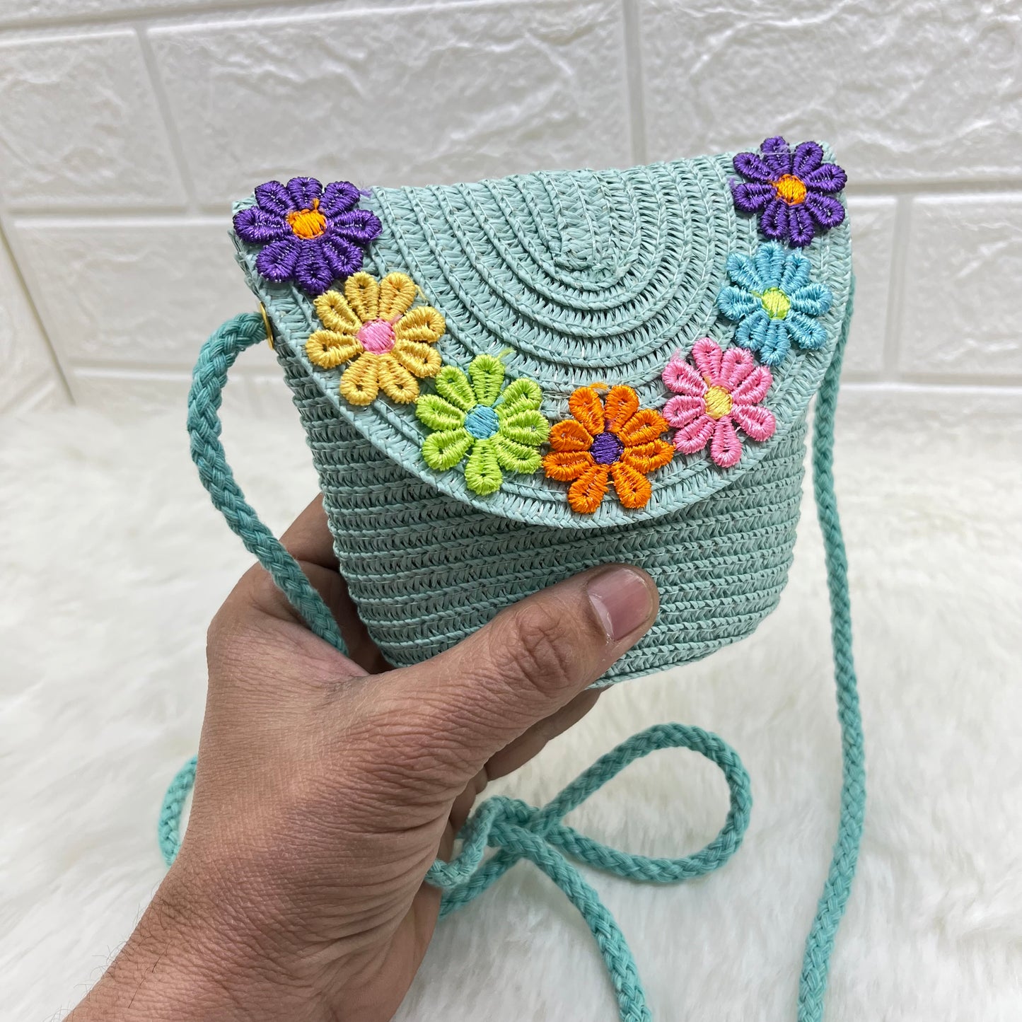 Mini Sling Bag for Baby Girls and Princess Straw Messenger Bag Handmade Shoulder Bag