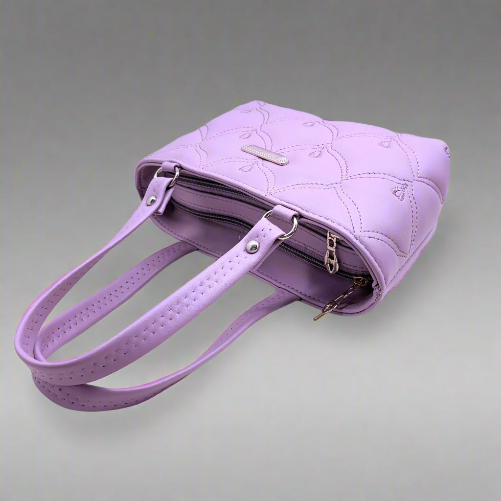 BATUTA - Ladies Quilted Tote Small Handbag, PU Leather, Decorative Stitching Pattern