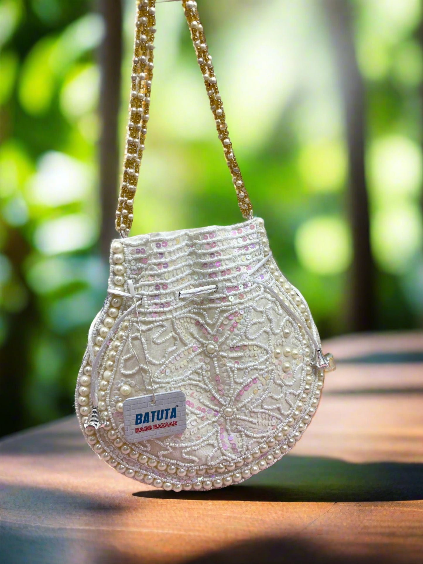 BATUTA -Embellished Silk Potli Bag with Protective Bag, Handbag, Wristlets, Clutch for Women, Girls with Handmade Embroidery, Sequin, Beads Work for Parties, Weddings