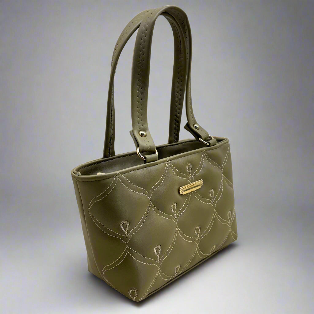 BATUTA - Ladies Quilted Tote Small Handbag, PU Leather, Decorative Stitching Pattern
