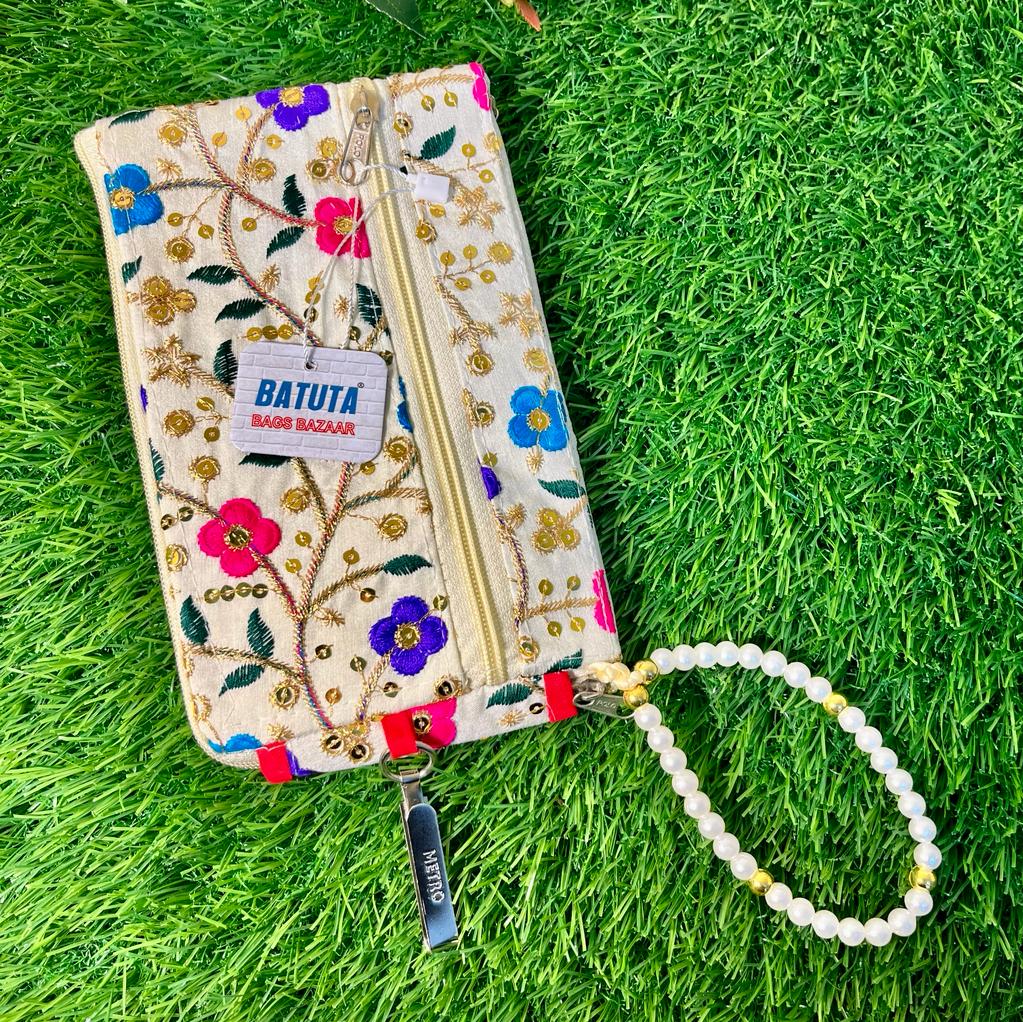 Jaipuri Embroidered Handicraft Traditional Ethnic Rajasthani - Clutch Silk Saree Mobile Pouch Waist Clip Ladies Phone Purse for Gift Mobile Bag / Mobile Hanging pouch / Potli Bag for Ladies / Bridal Pouch / Stone Purse For Wedding /