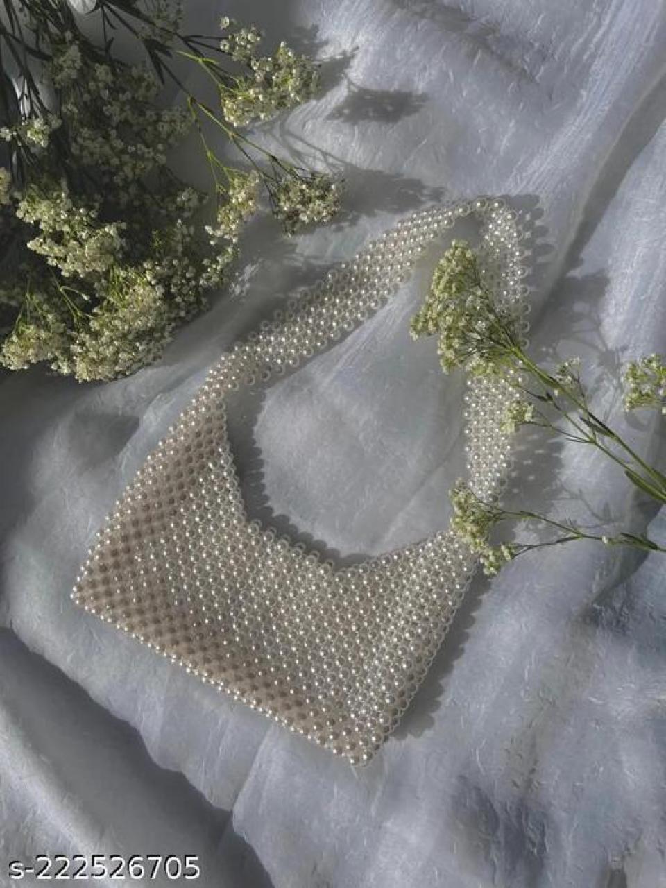 Bucket Hand Bag For Women Girl, Pearl Beaded Hand Made Bags, Bag For Formal Meetings Parties with Detachable Chain, Valentine Day Gift for Girlfriend Wife