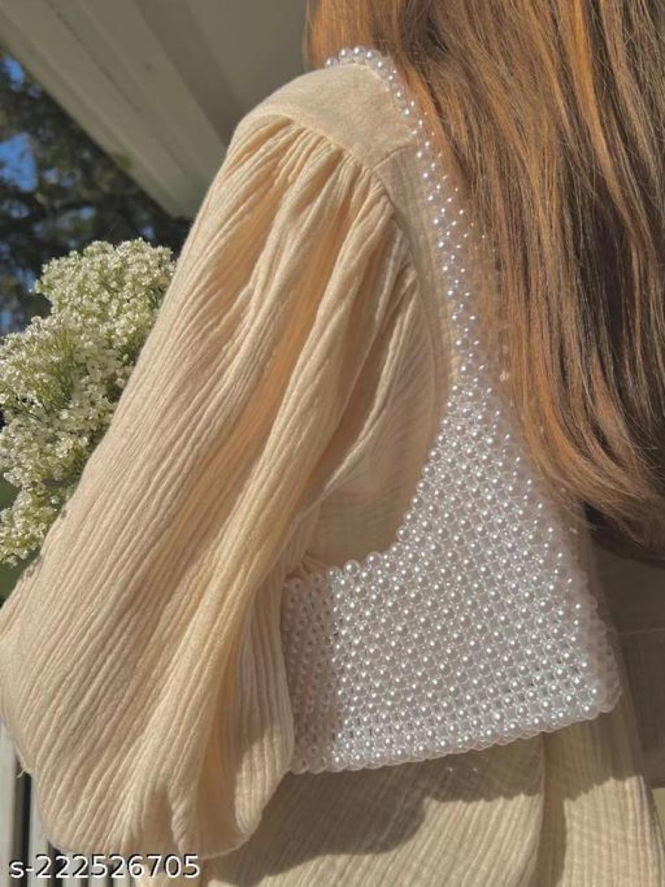 Bucket Hand Bag For Women Girl, Pearl Beaded Hand Made Bags, Bag For Formal Meetings Parties with Detachable Chain, Valentine Day Gift for Girlfriend Wife