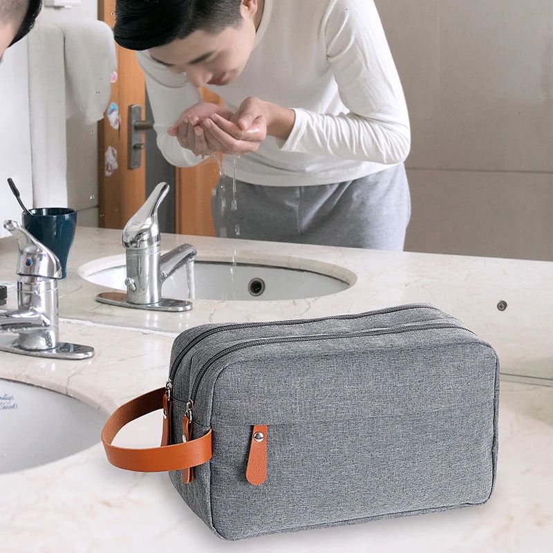 Men's Toiletry Bag Leather and Canvas Travel Toiletry Bag Dopp Kit for Men Shaving Bag for Travel Accessories