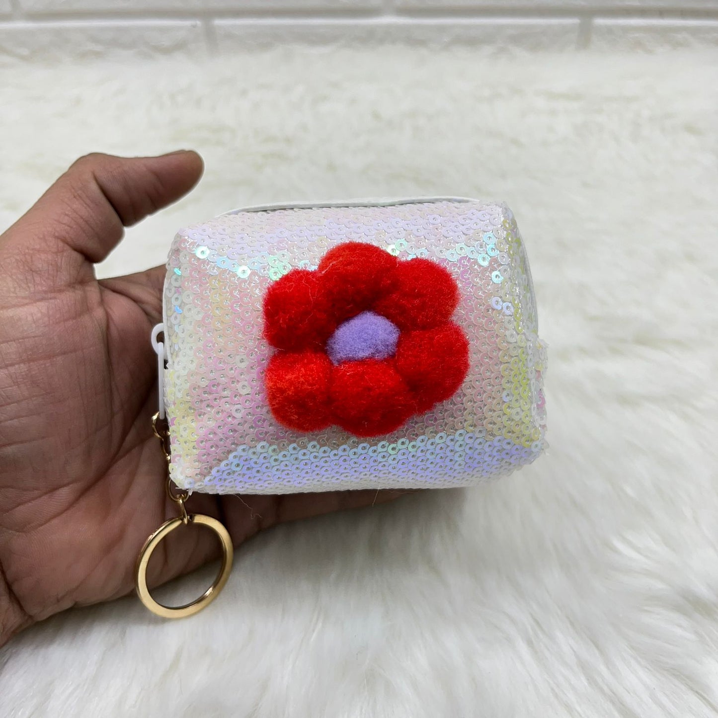 BATUTA - Girls Embroidery Zipper Mini Reversible Sequin Purse Keychain Pouch Bag (Multicolour, 10