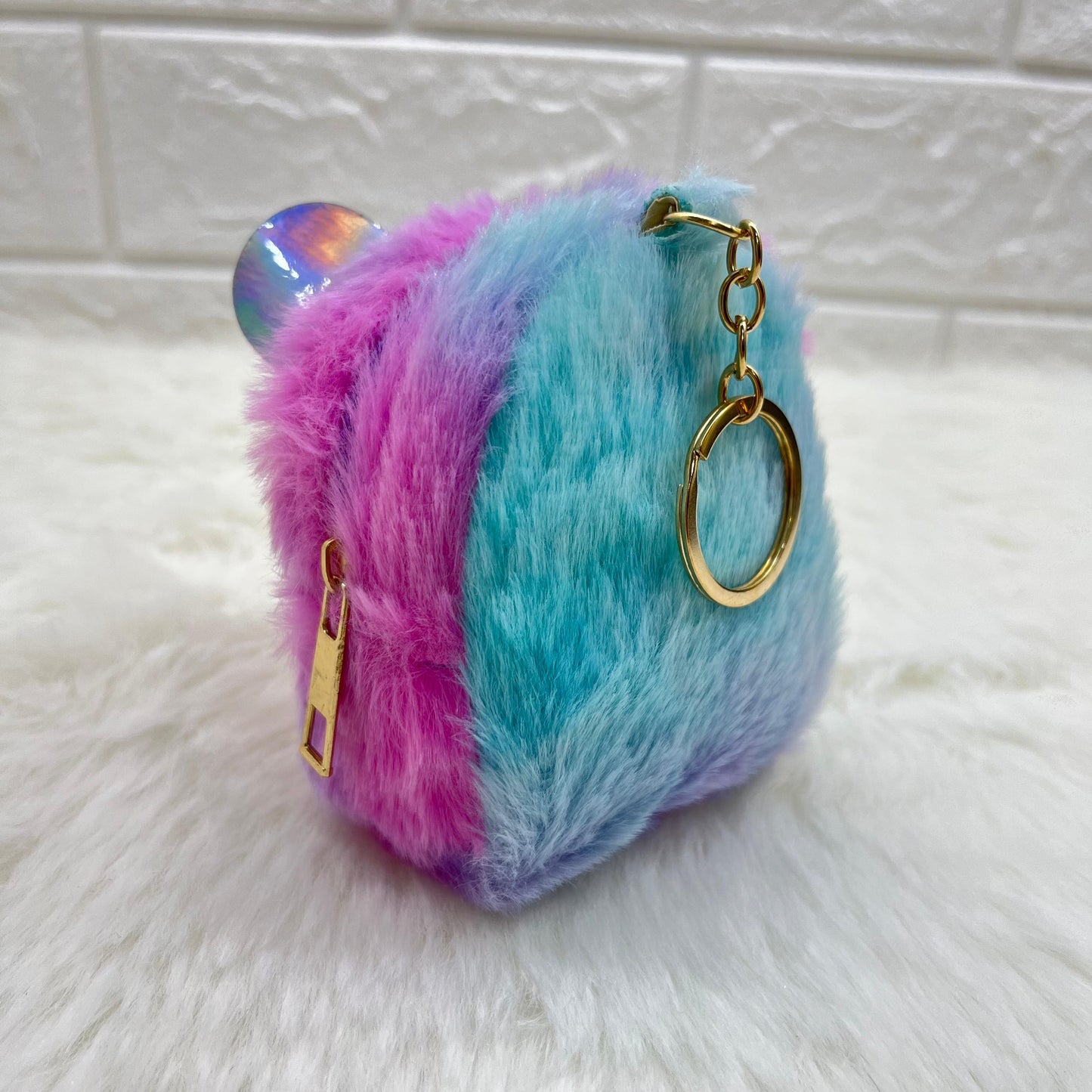 BATUTA - Zipper Mini Reversible teddy bear Purse Keychain Pouch Bag (Multicolour, 10 x 7 x 5cm)