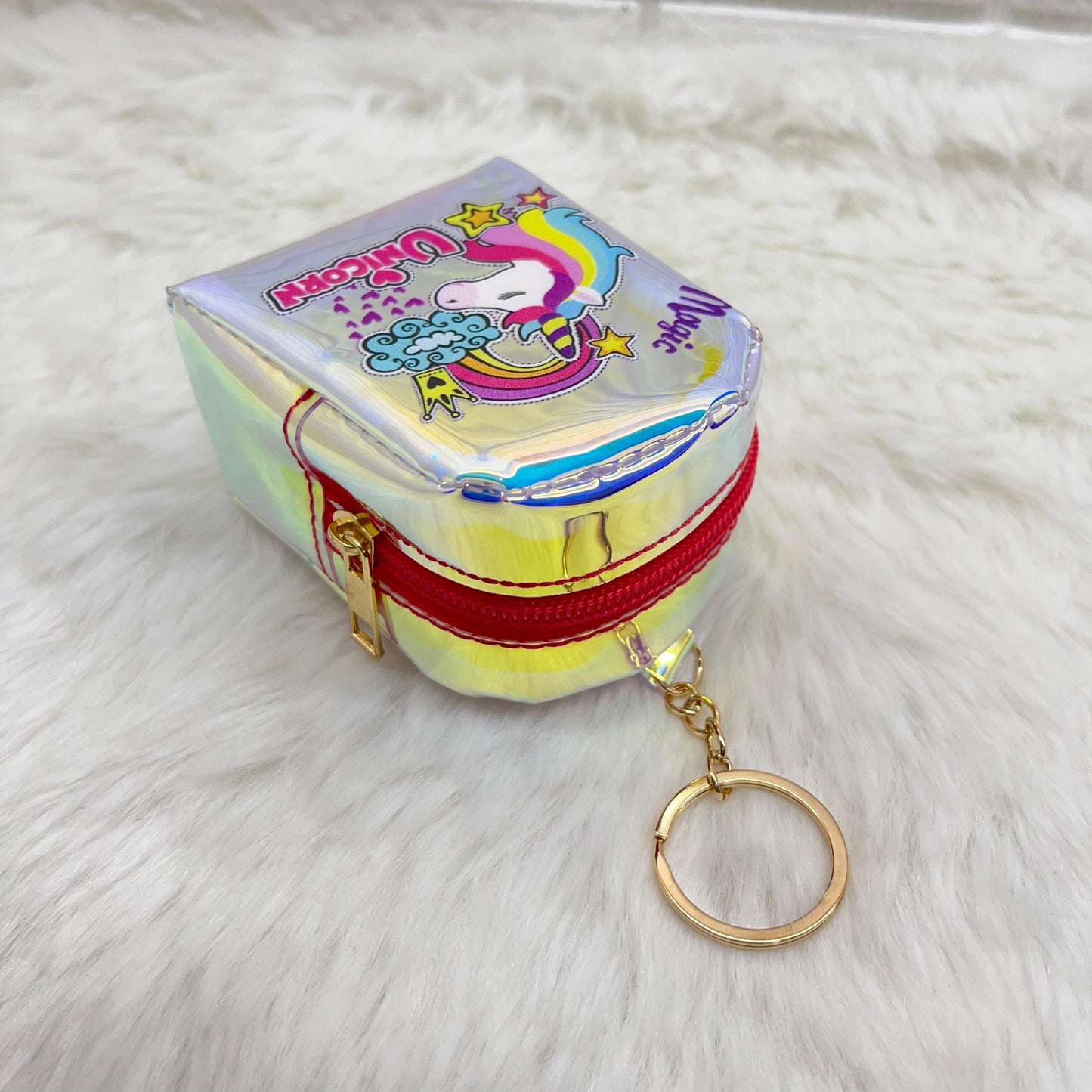 Girls Embroidery Zipper Mini Reversible Sequin Purse Keychain Pouch Bag (Multicolour, 10 x 7 x 5cm)