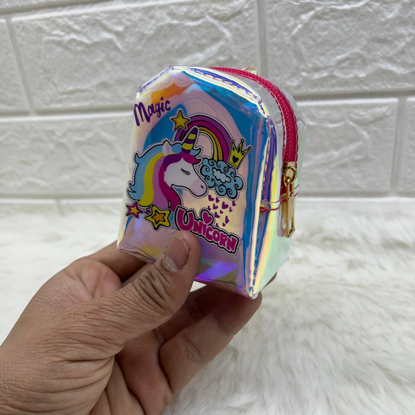 Girls Embroidery Zipper Mini Reversible Sequin Purse Keychain Pouch Bag (Multicolour, 10 x 7 x 5cm)