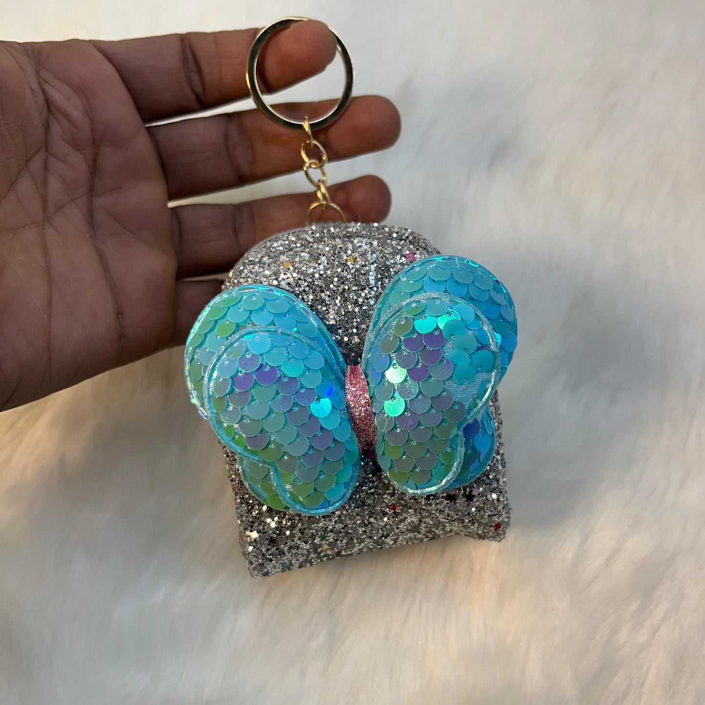 BATUTA - Girls Embroidery Zipper Mini Reversible Sequin Purse Keychain Pouch Bag (Multicolour, 10 x 7 x 5cm)