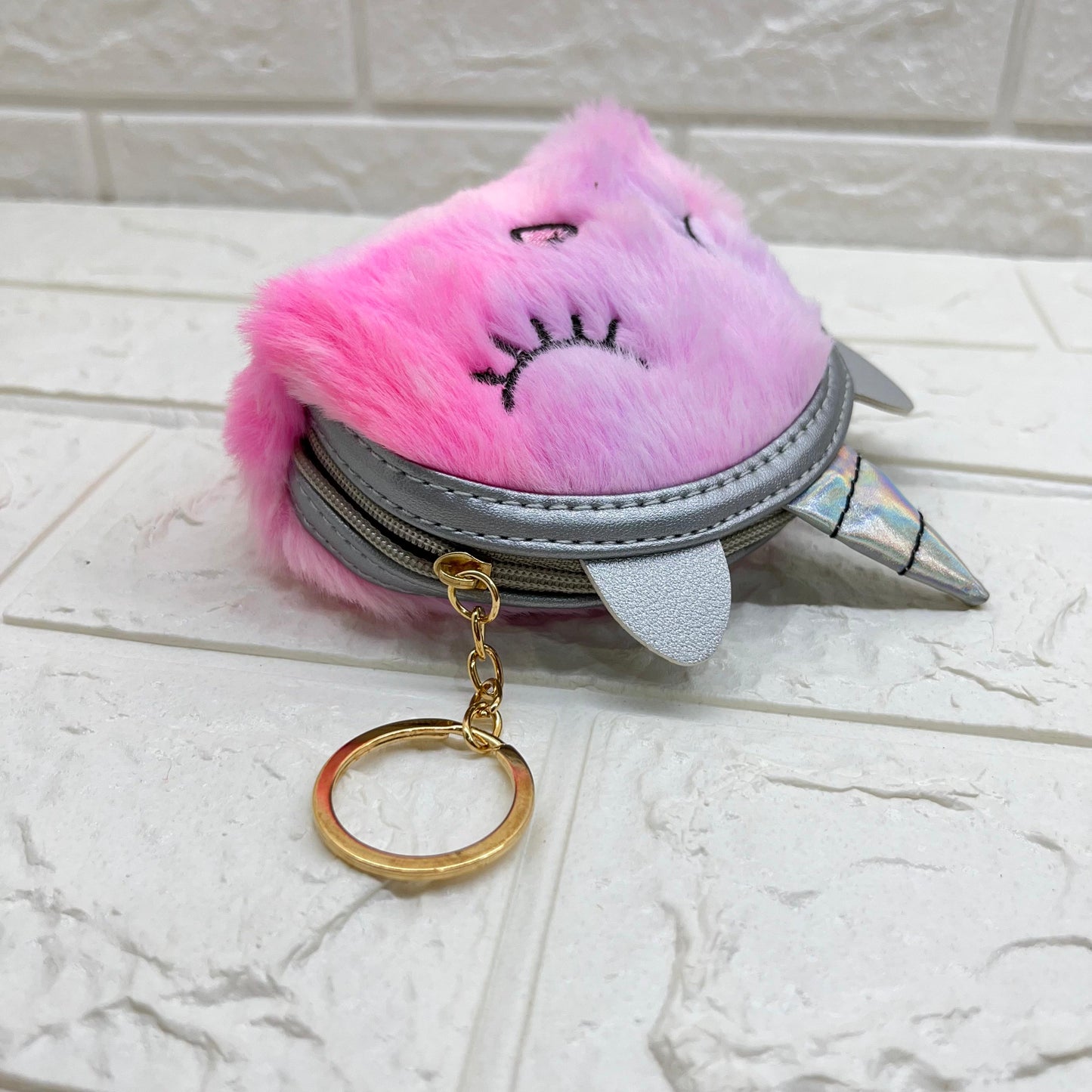 Girls Embroidery Zipper Mini Reversible Sequin Purse Keychain Pouch Bag (Multicolour, 10 x 7 x 5cm)