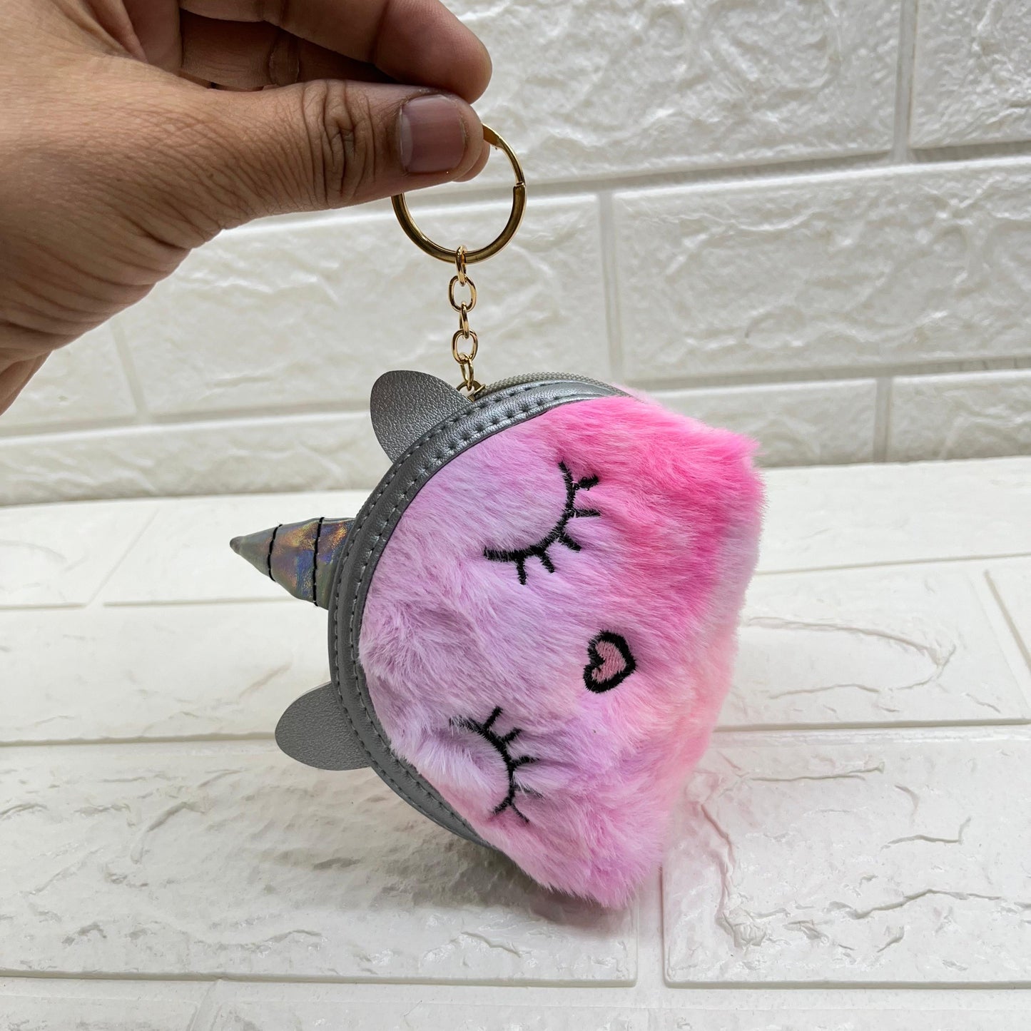 Girls Embroidery Zipper Mini Reversible Sequin Purse Keychain Pouch Bag (Multicolour, 10 x 7 x 5cm)