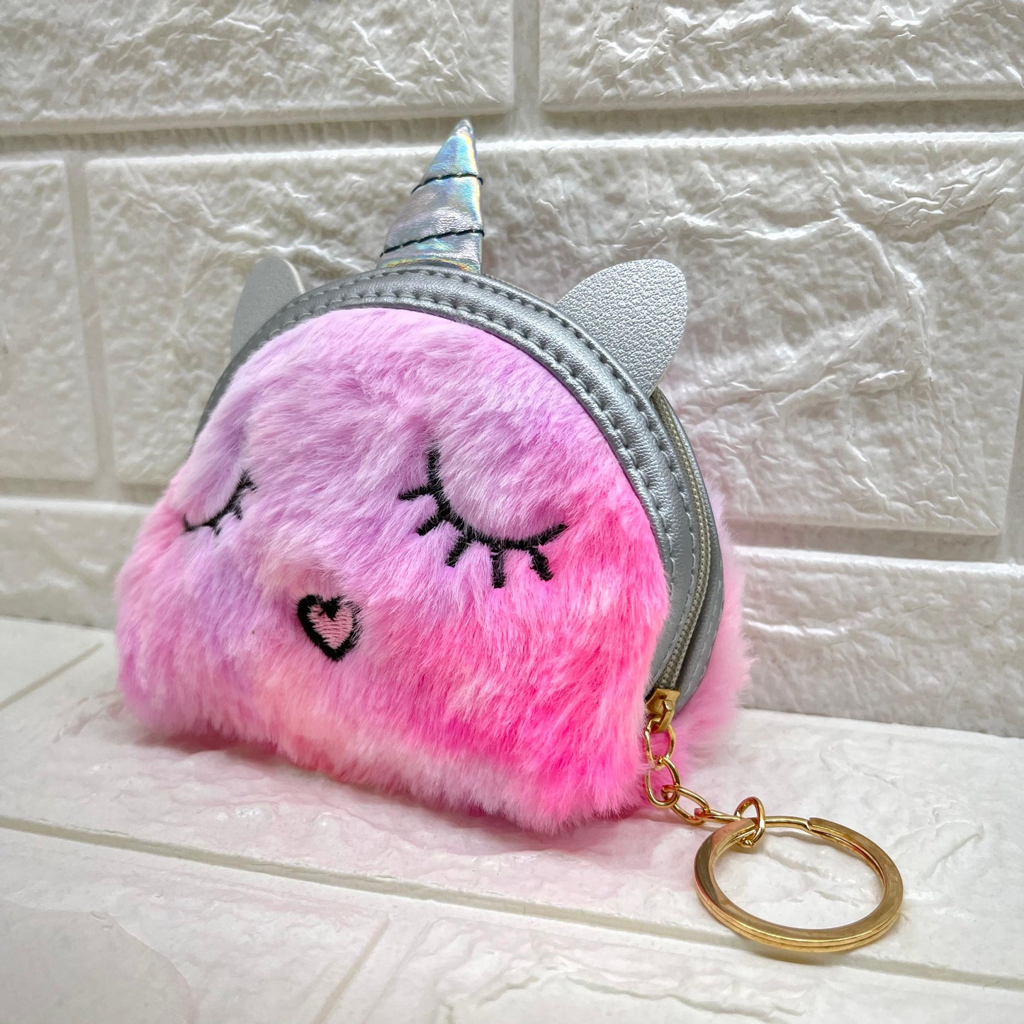 Girls Embroidery Zipper Mini Reversible Sequin Purse Keychain Pouch Bag (Multicolour, 10 x 7 x 5cm)