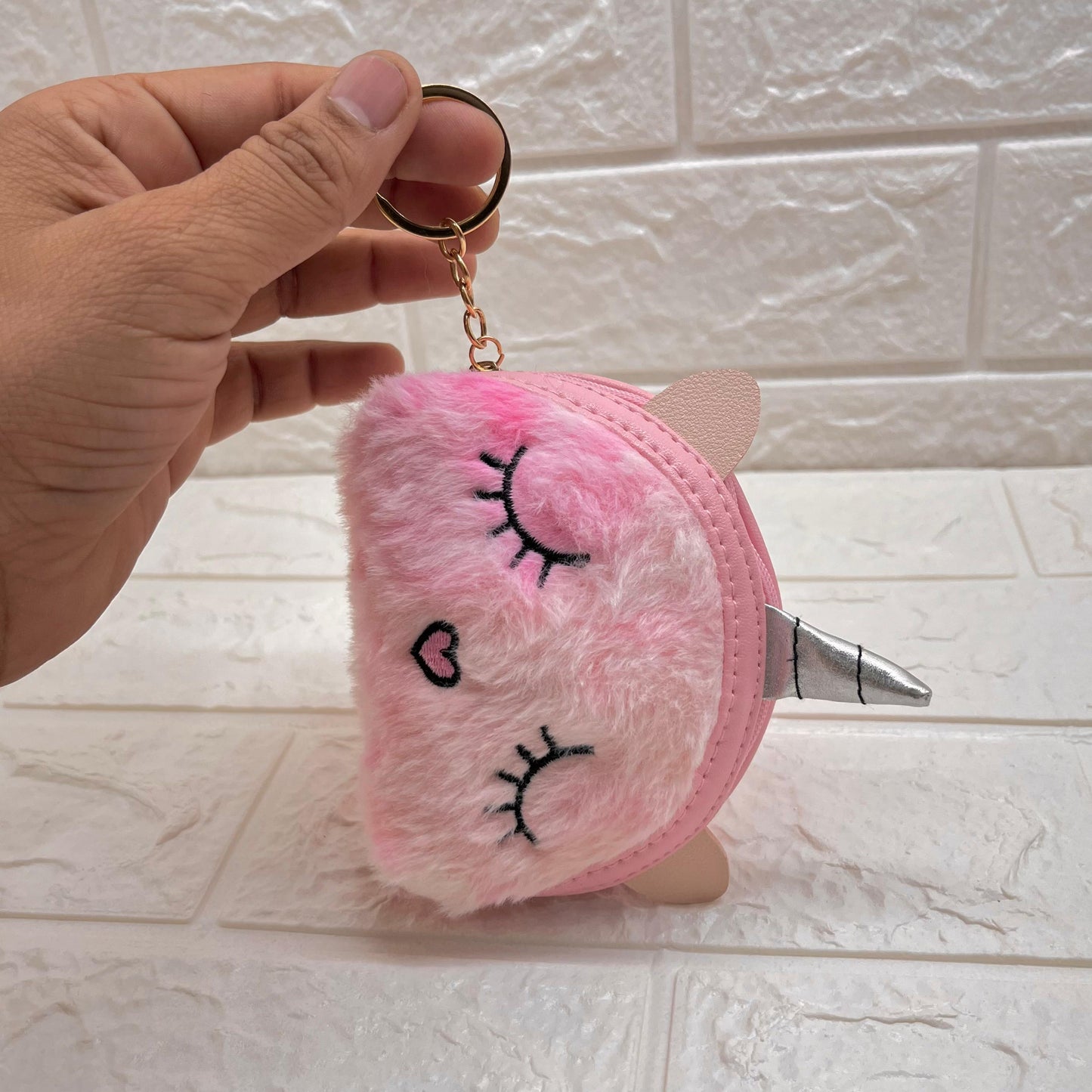 Girls Embroidery Zipper Mini Reversible Sequin Purse Keychain Pouch Bag (Multicolour, 10 x 7 x 5cm)