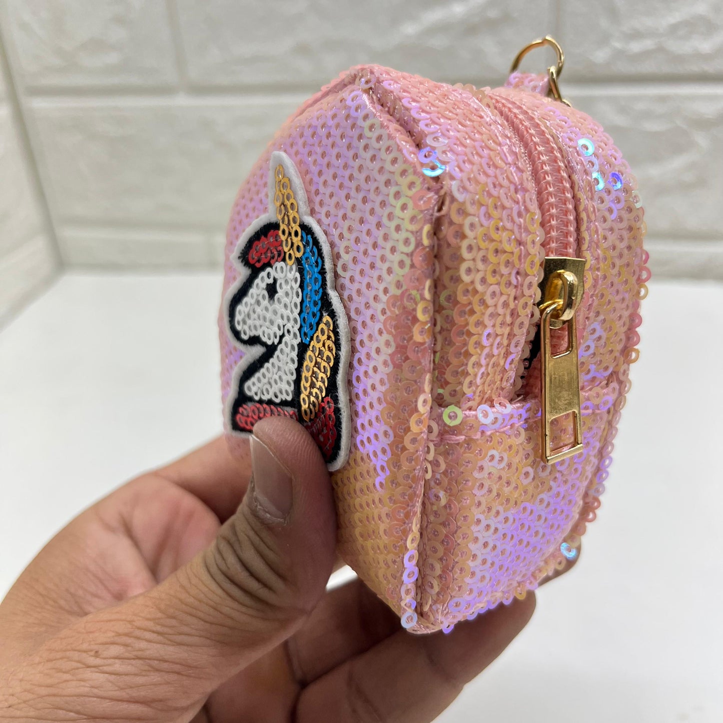 Girls Zipper Mini  Purse Keychain Pouch Bag (Multicolour, 10 x 7 x 5cm)