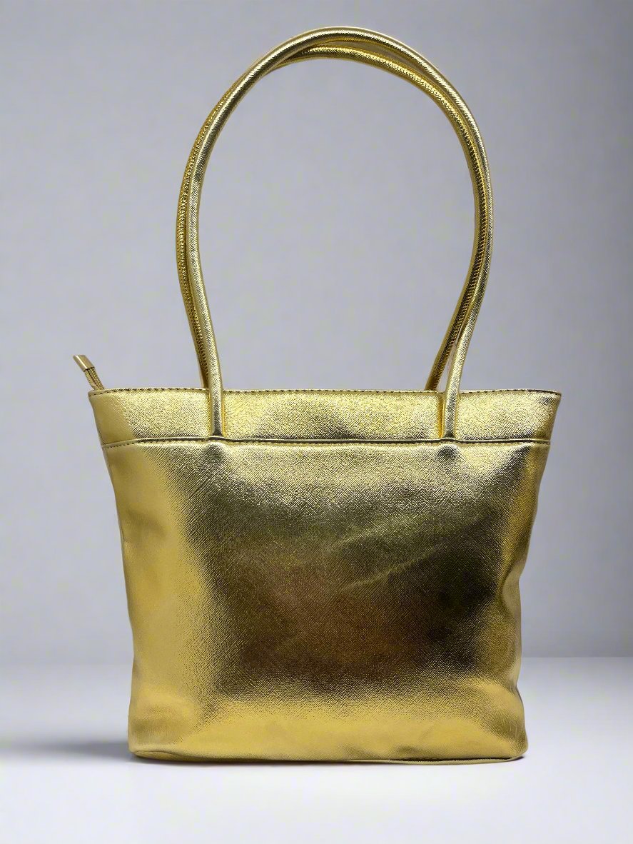 Classy Look Design Shoulder Handle Women Handbag Golden