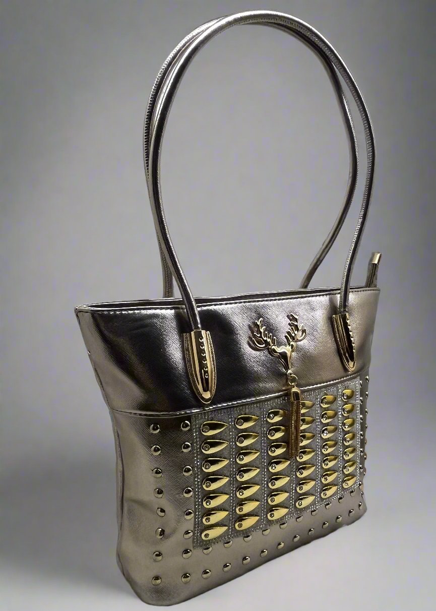 Classy Look Design Shoulder Handle Women Handbag Golden