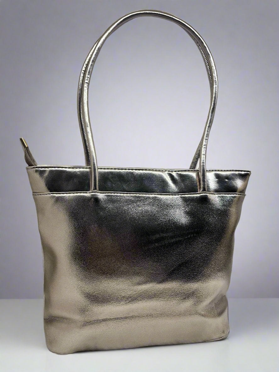 Classy Look Design Shoulder Handle Women Handbag Golden