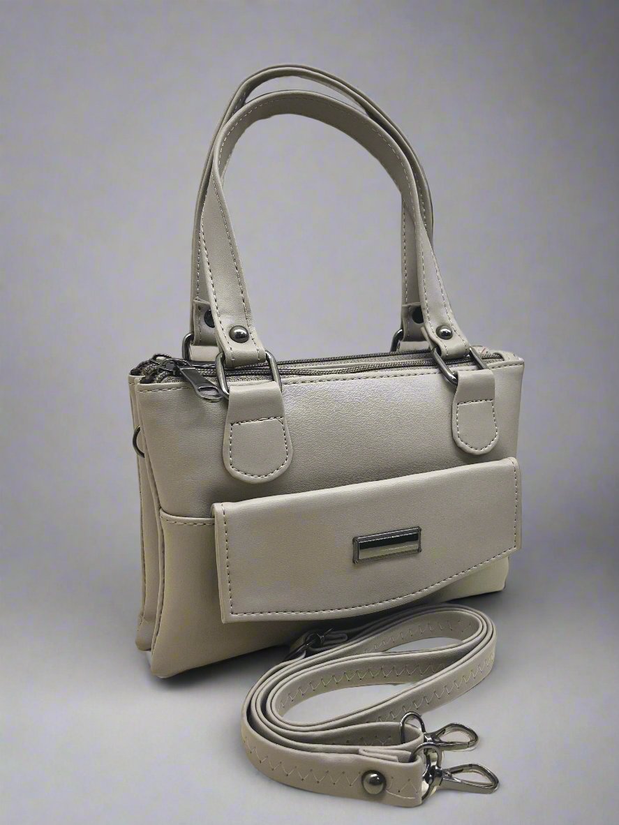 Batuta - Solid Structured Handbag with Adjustable and Detachable Sling Strap for Women and Girls
