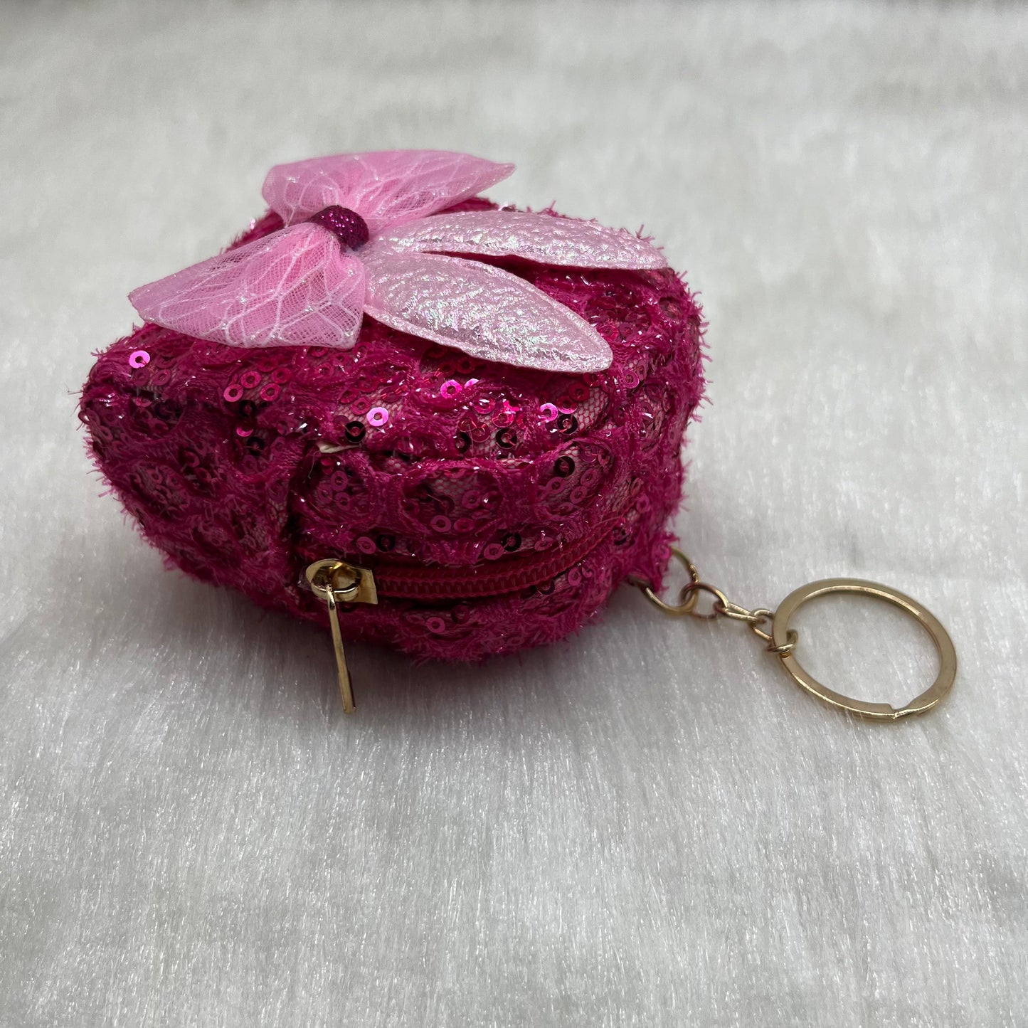 Girls Embroidery Zipper Mini Reversible Sequin Purse Key chain Pouch Bag (Multicolour, 8 x 7 x 4 cm)quin Purse Key chain Pouch Bag