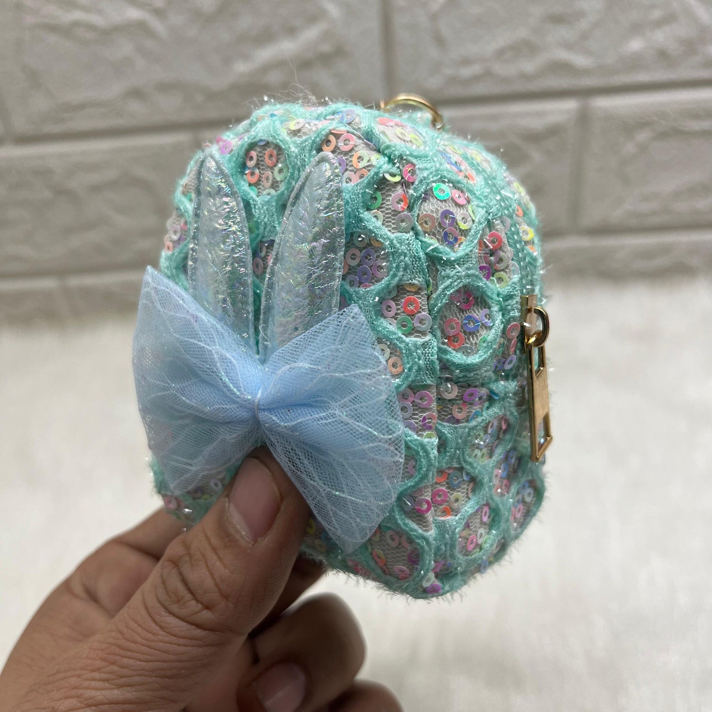 Girls Embroidery Zipper Mini Reversible Sequin Purse Key chain Pouch Bag (Multicolour, 8 x 7 x 4 cm)quin Purse Key chain Pouch Bag