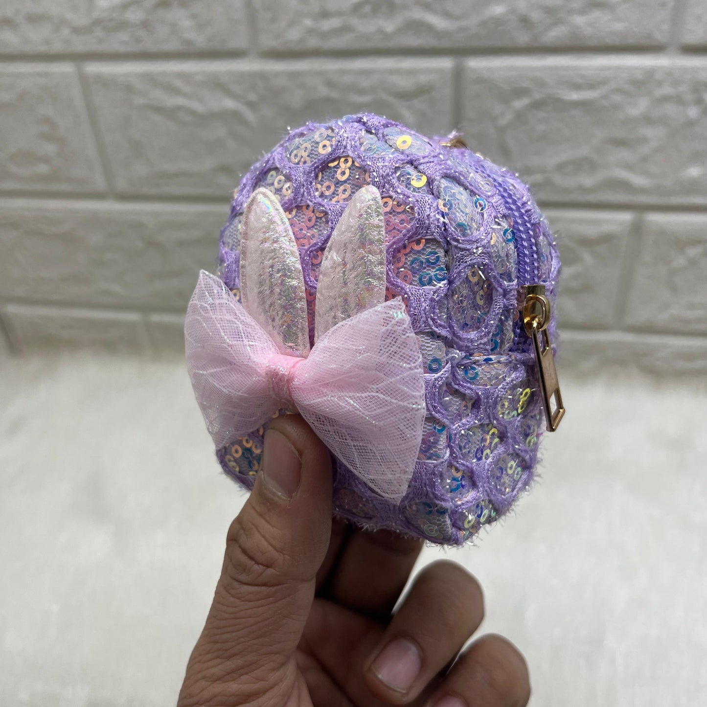 Girls Embroidery Zipper Mini Reversible Sequin Purse Key chain Pouch Bag (Multicolour, 8 x 7 x 4 cm)quin Purse Key chain Pouch Bag