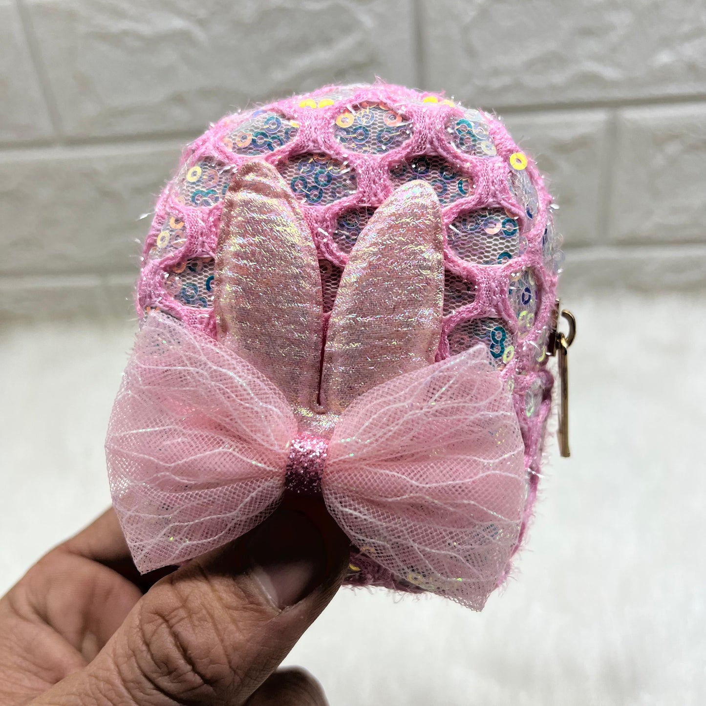 Girls Embroidery Zipper Mini Reversible Sequin Purse Key chain Pouch Bag (Multicolour, 8 x 7 x 4 cm)quin Purse Key chain Pouch Bag